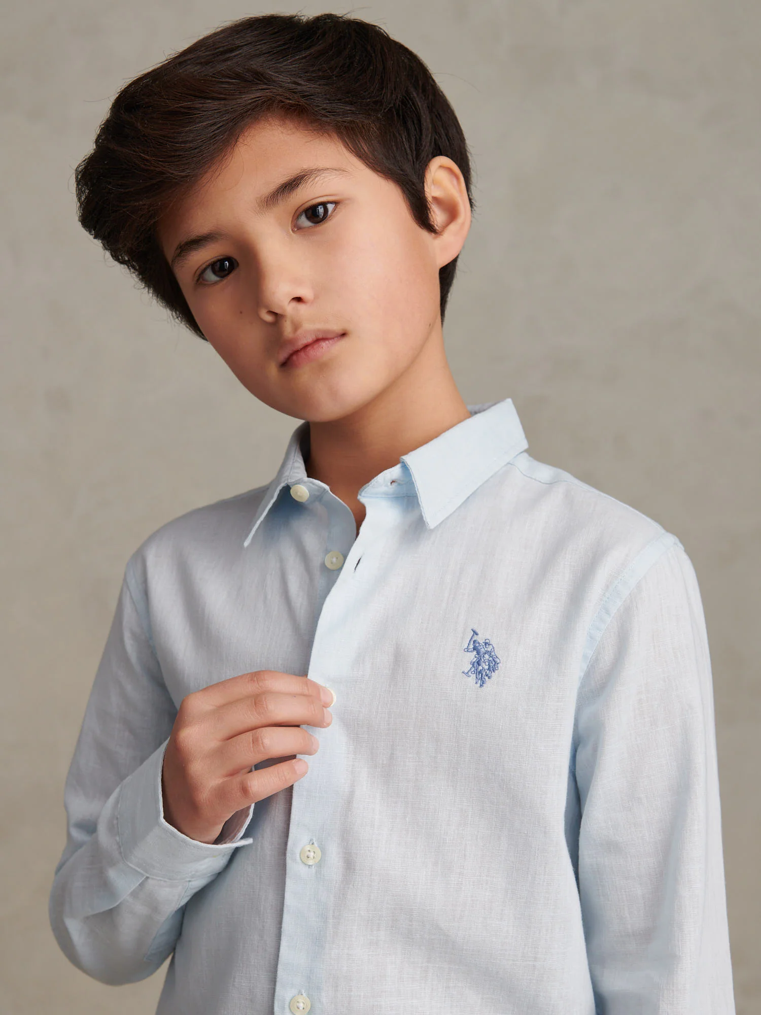 Boys Linen Blend Shirt Ice Blue - Image 2
