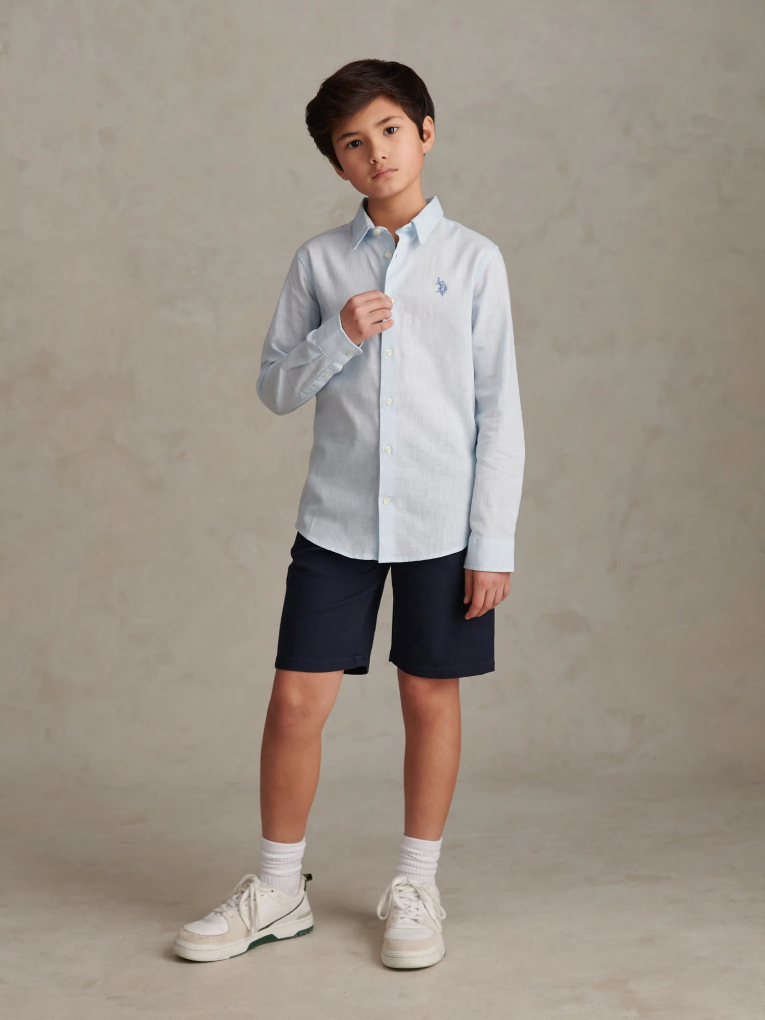 Boys Linen Blend Shirt Ice Blue - Image 3