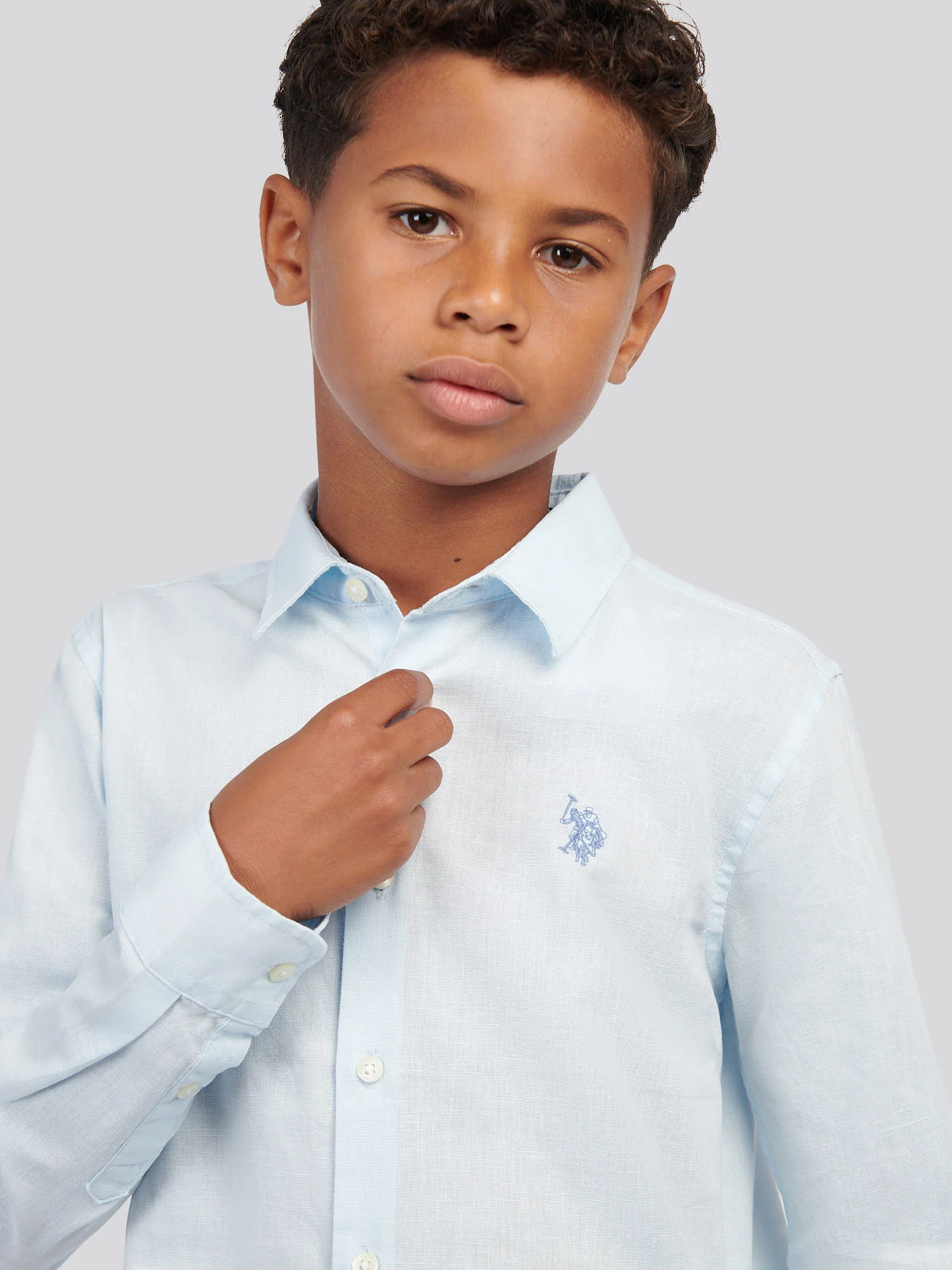 Boys Linen Blend Shirt Ice Blue - Image 6