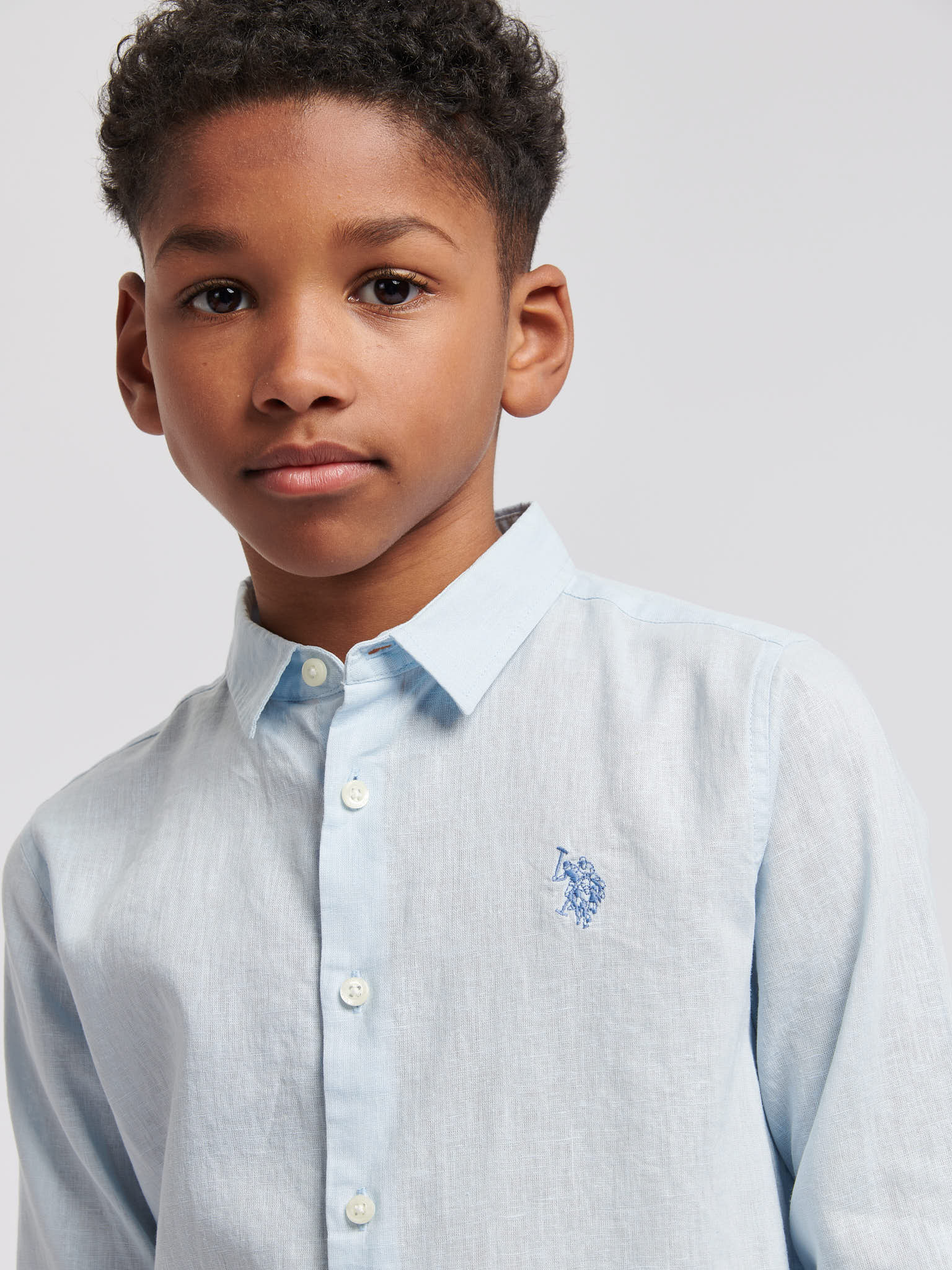 Boys Linen Blend Shirt in Ice Water - Image 3