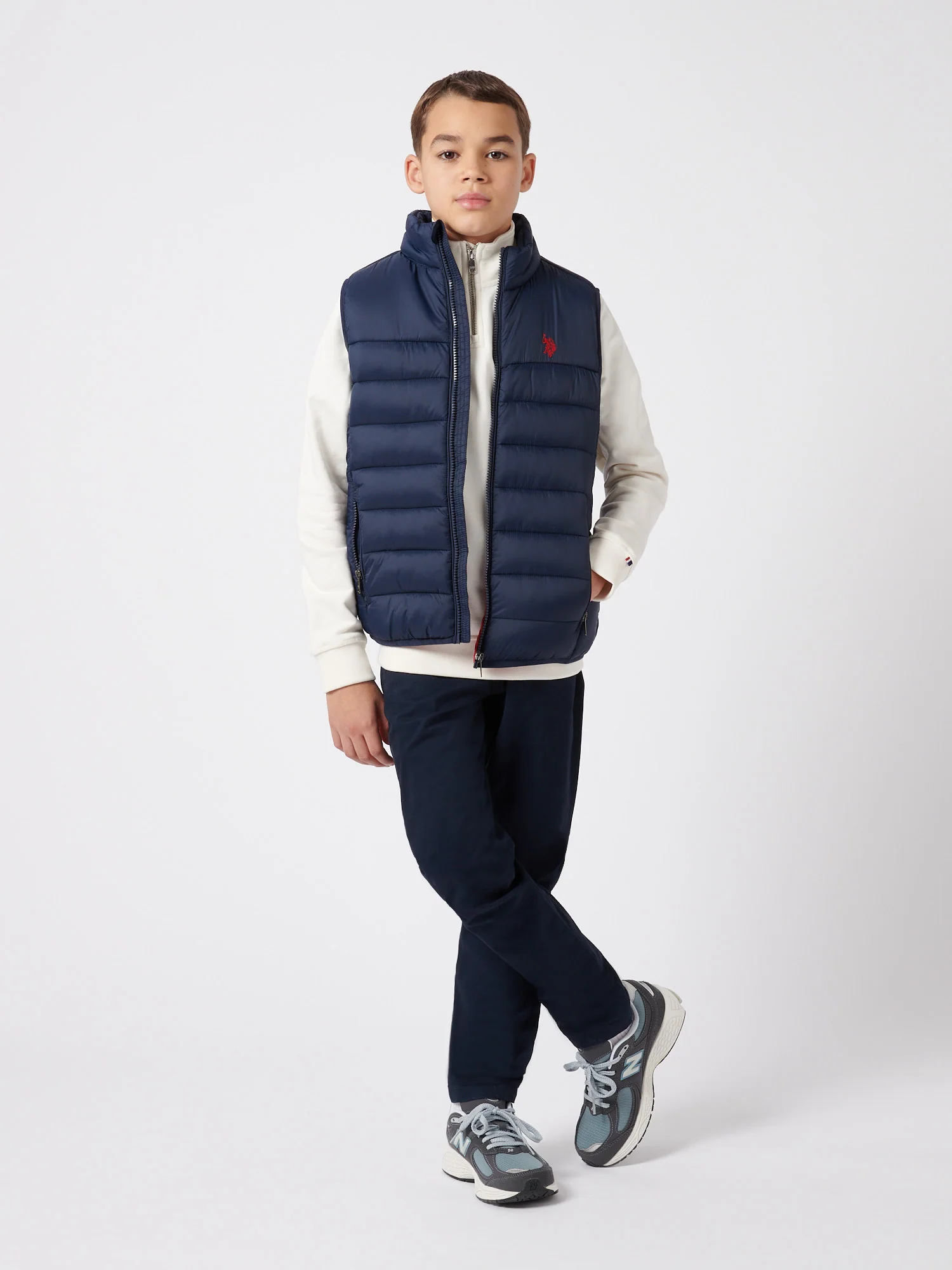 Boys Panelled Quilted Gilet in Dark Sapphire Navy / Haute Red DHM - Image 3