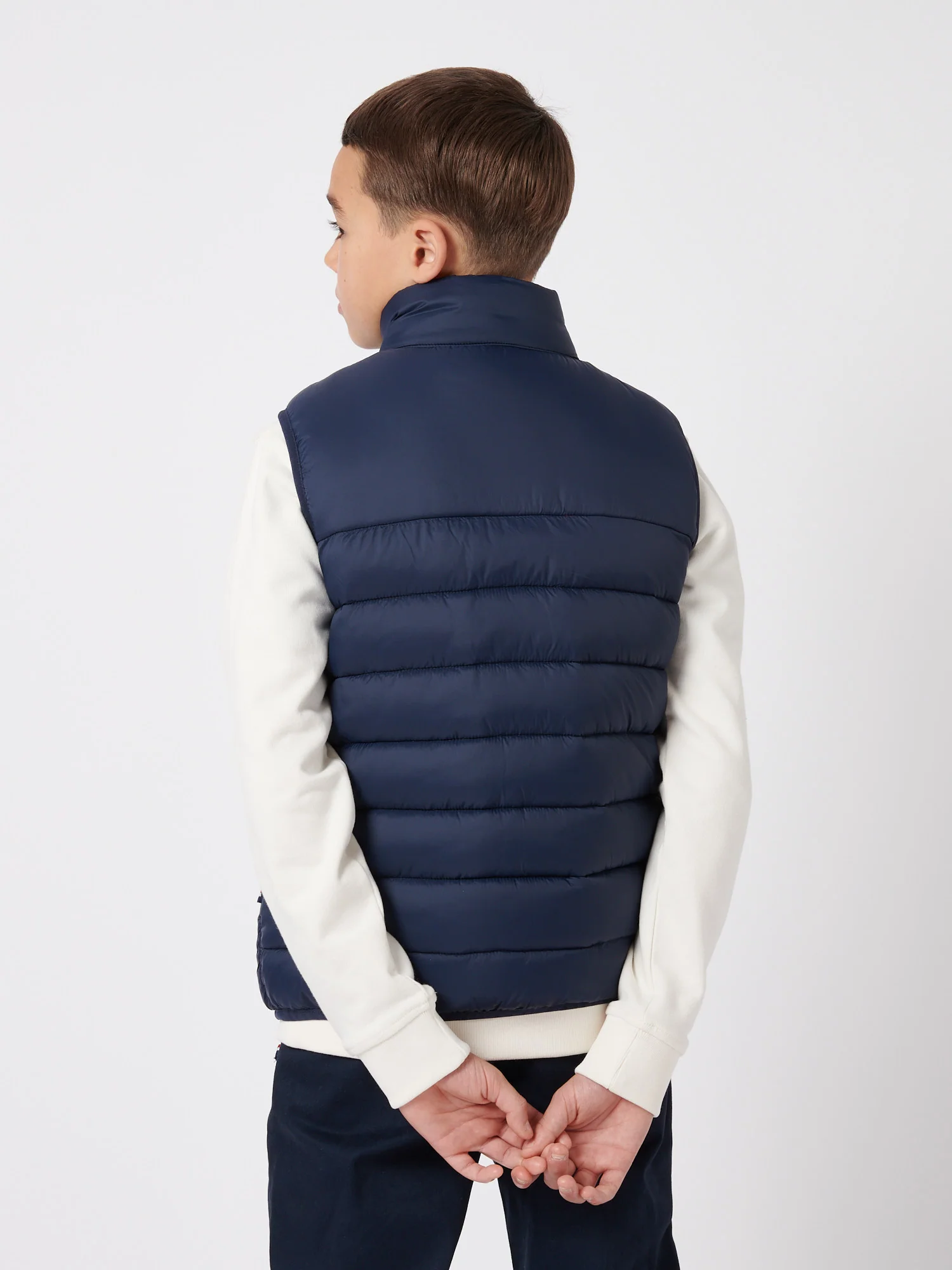 Boys Panelled Quilted Gilet in Dark Sapphire Navy / Haute Red DHM - Image 4