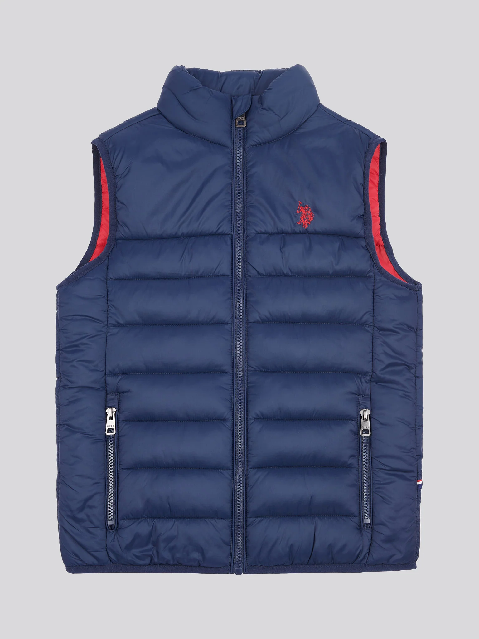 Boys Panelled Quilted Gilet in Dark Sapphire Navy / Haute Red DHM - Image 6