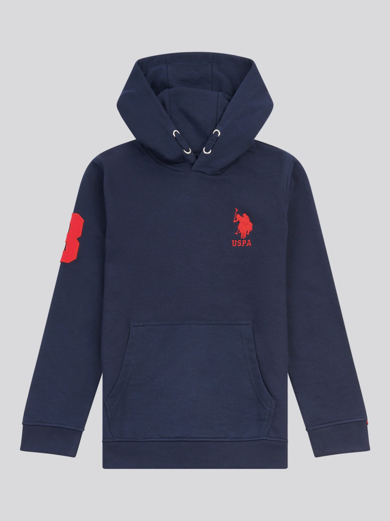 Boys Player 3 Brush Back Hoodie in Dark Sapphire Navy / Haute Red DHM - Image 11