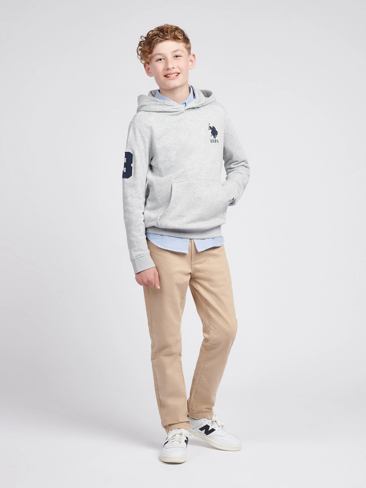 Boys Player 3 Hoodie in Mid Grey Marl - Image 3