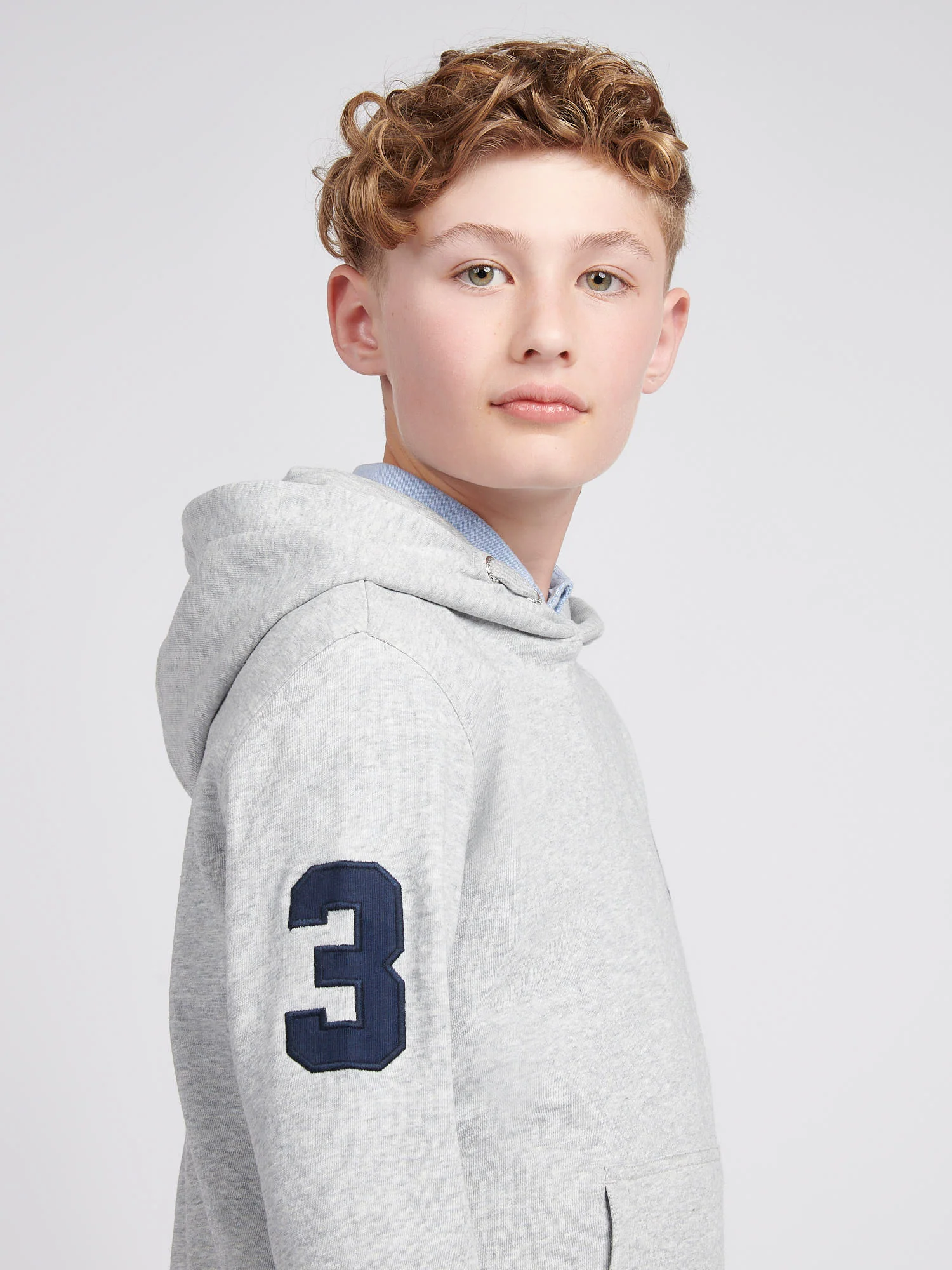 Boys Player 3 Hoodie in Mid Grey Marl - Image 5
