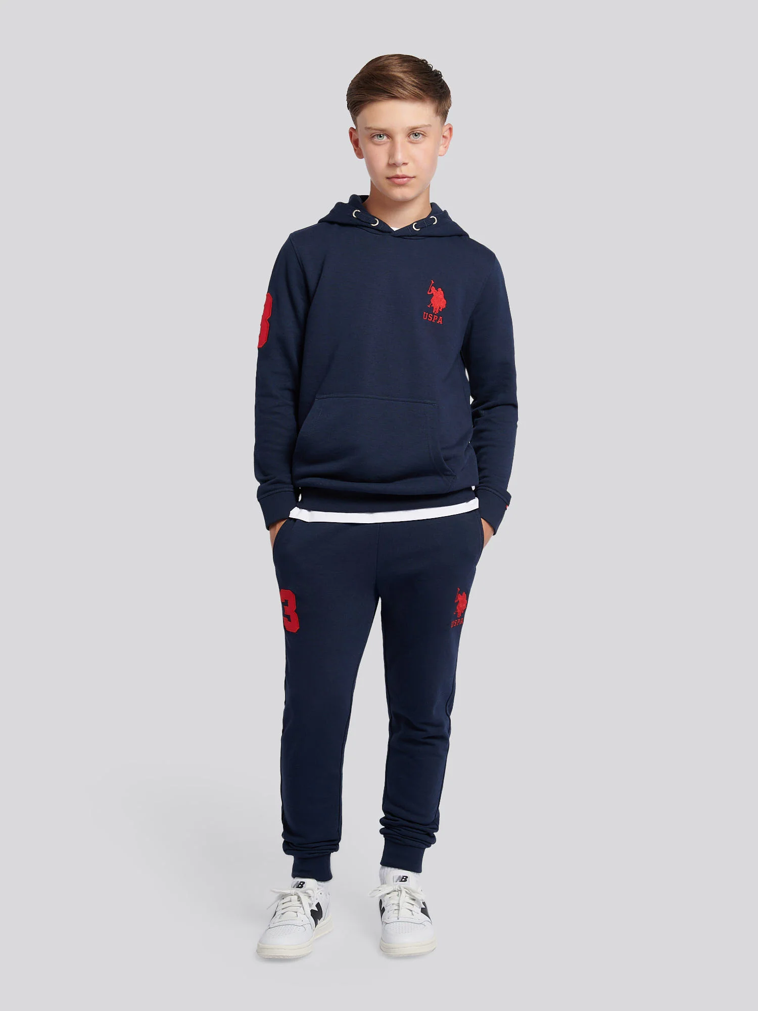 Boys Player 3 Loopback Jogger in Dark Sapphire Navy / Haute Red DHM - Image 3