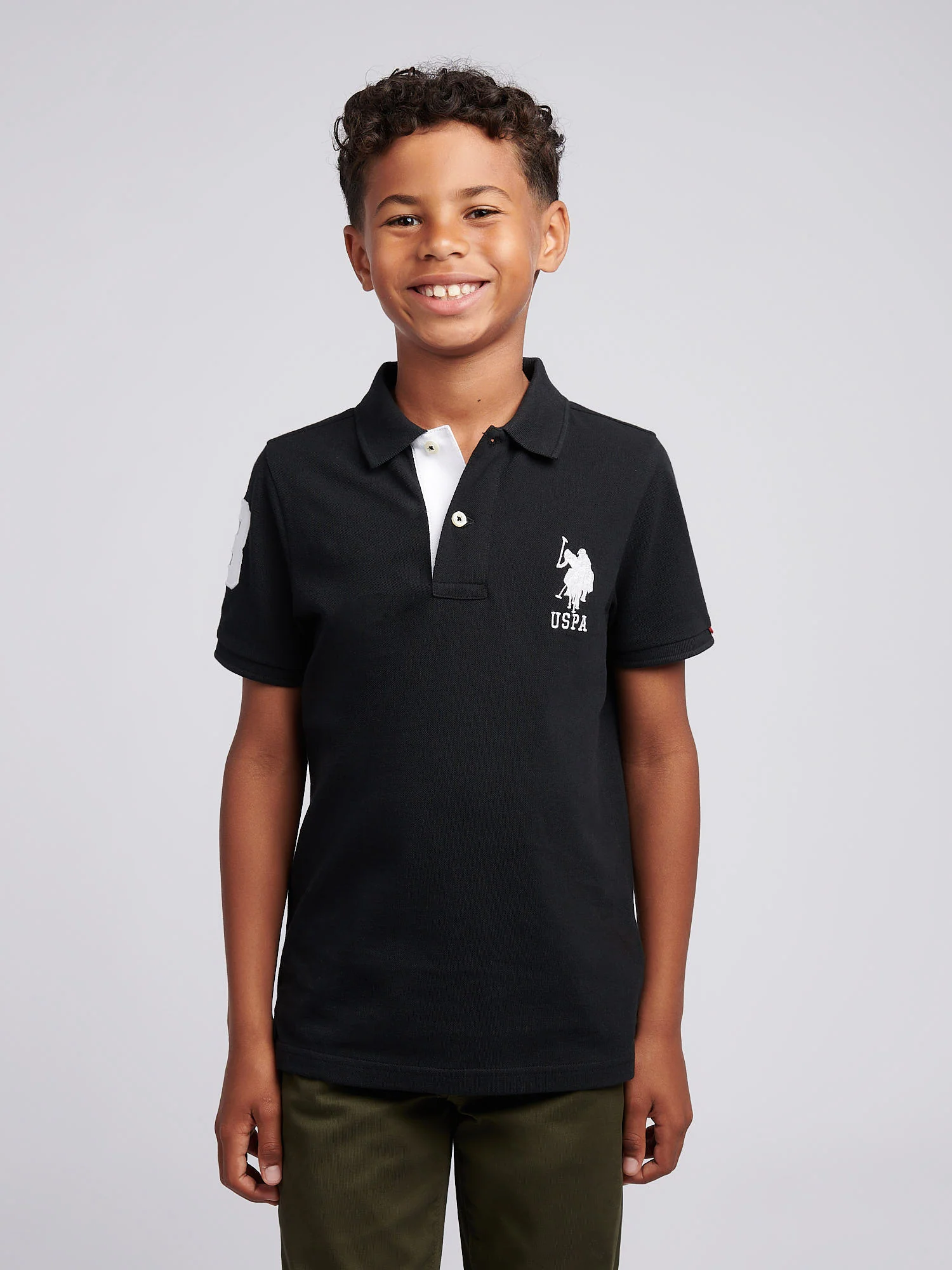 Boys Player 3 Polo Shirt Black Bright White DHM