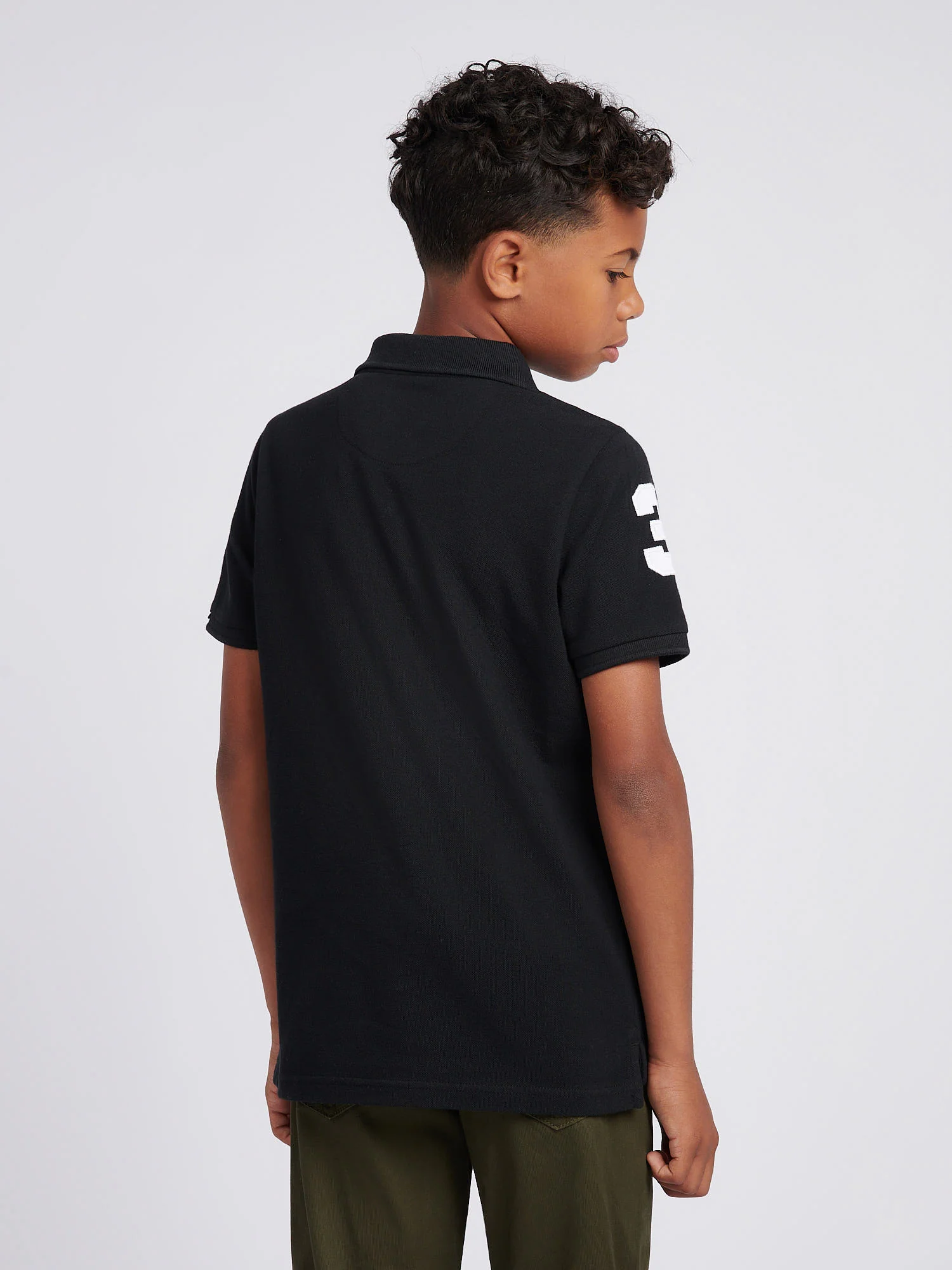 Boys Player 3 Polo Shirt Black Bright White DHM - Image 4