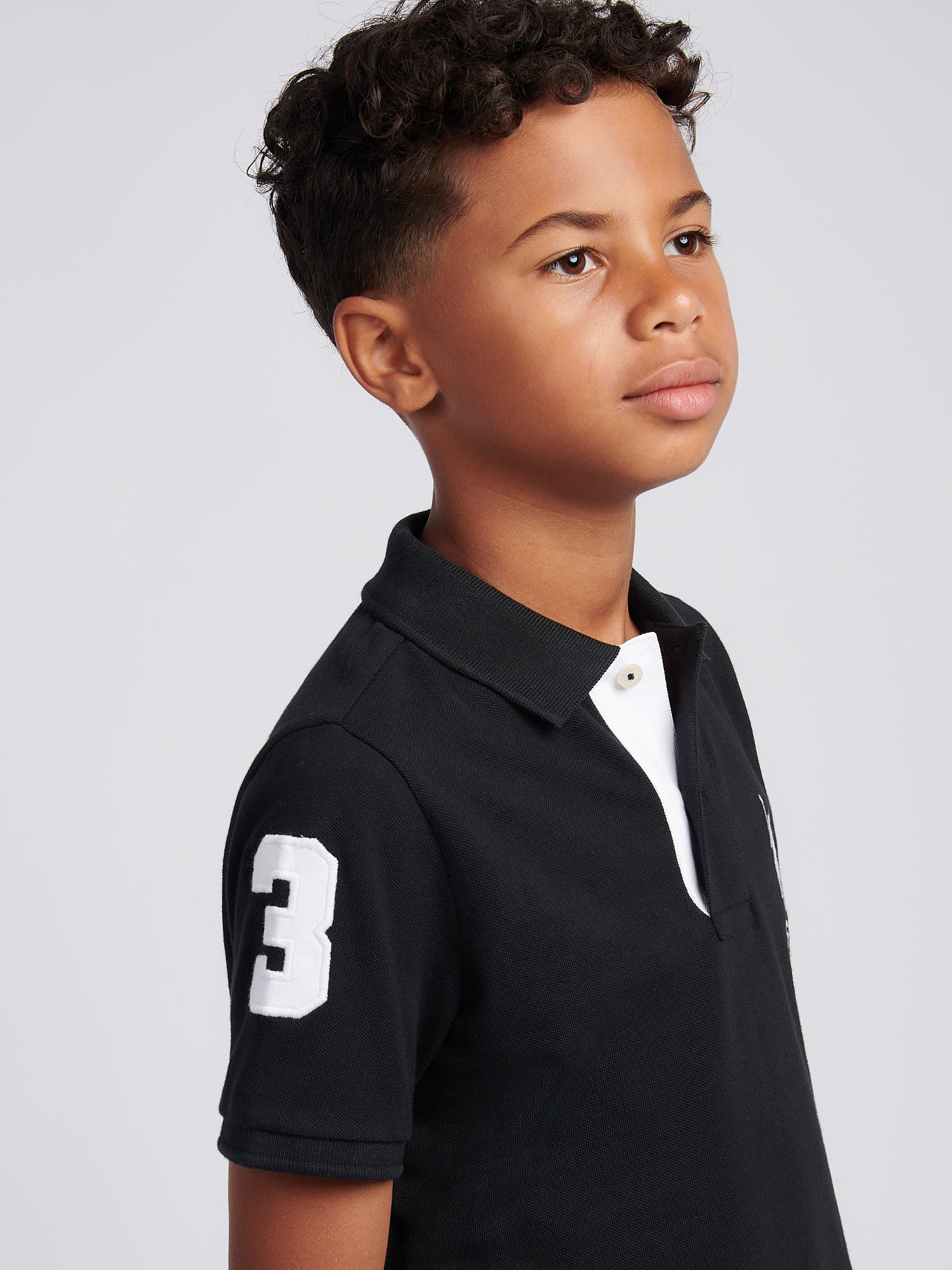 Boys Player 3 Polo Shirt Black Bright White DHM - Image 5