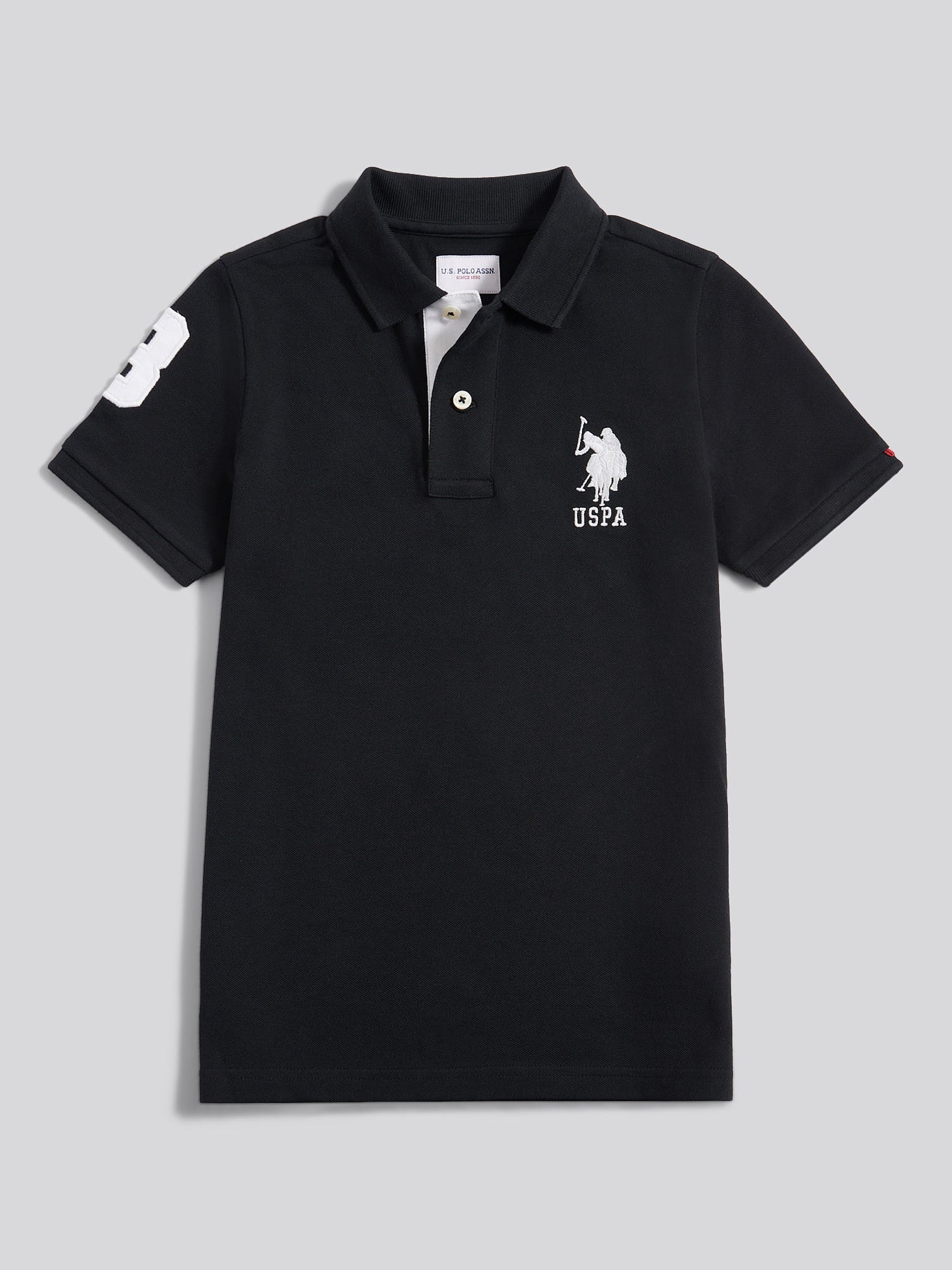 Boys Player 3 Polo Shirt Black Bright White DHM - Image 6