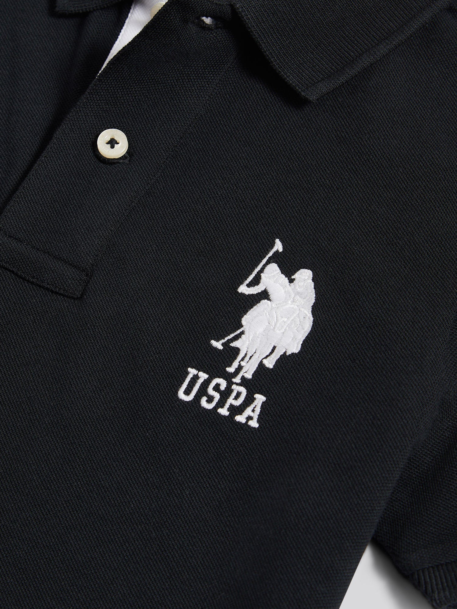 Boys Player 3 Polo Shirt Black Bright White DHM - Image 8