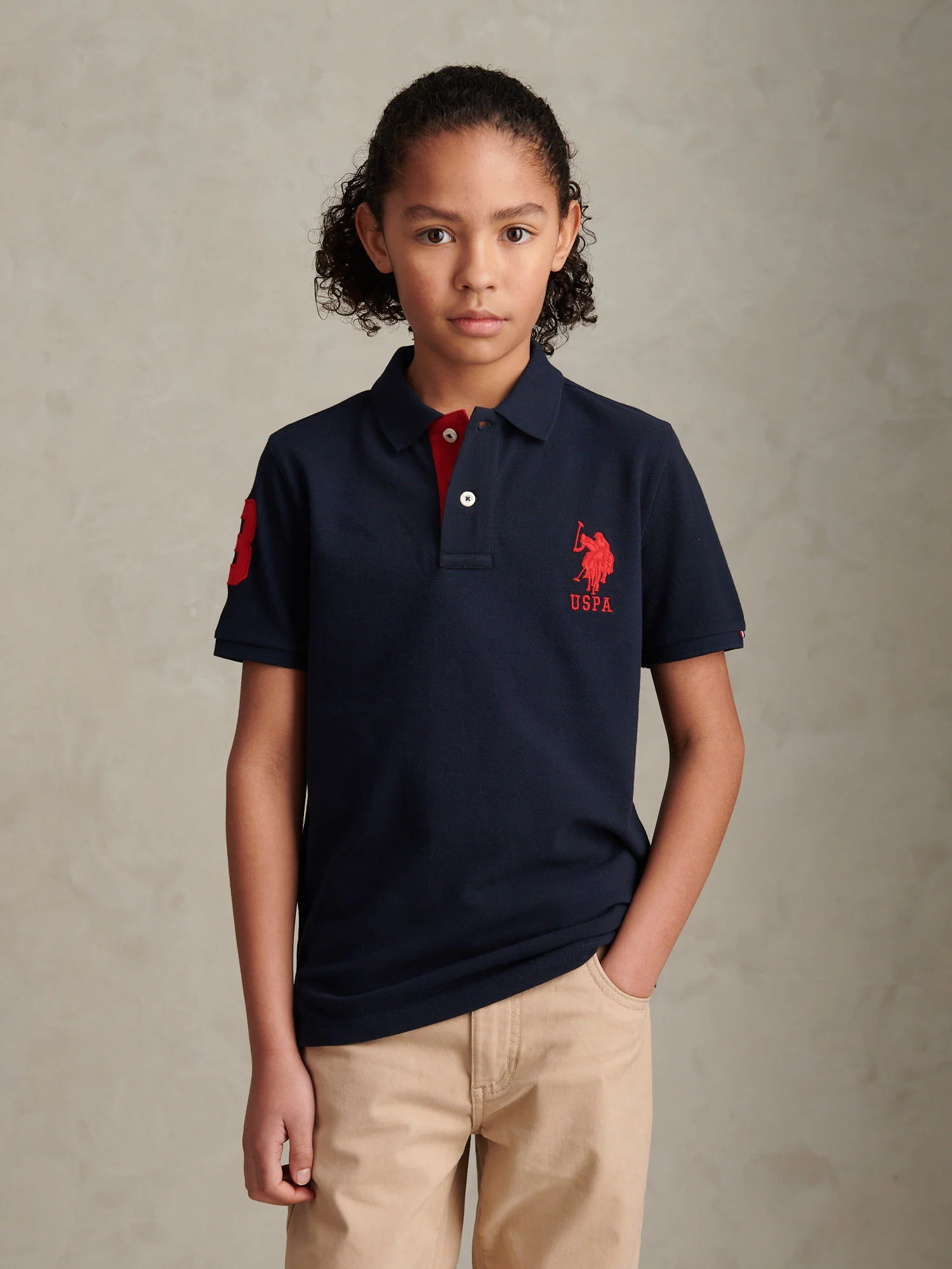 Boys Player 3 Polo Shirt Dark Sapphire Navy / Haute Red DHM