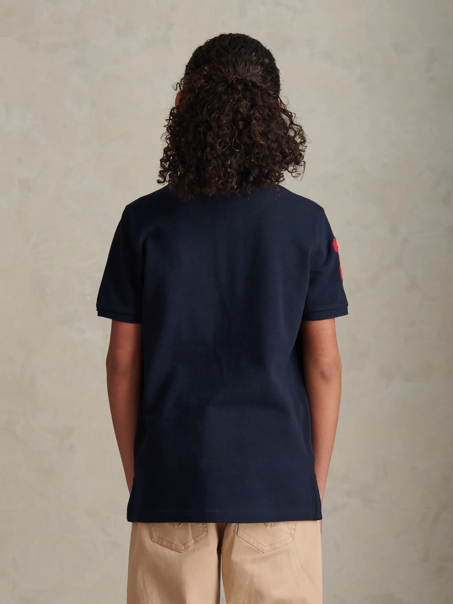 Boys Player 3 Polo Shirt Dark Sapphire Navy / Haute Red DHM - Image 4