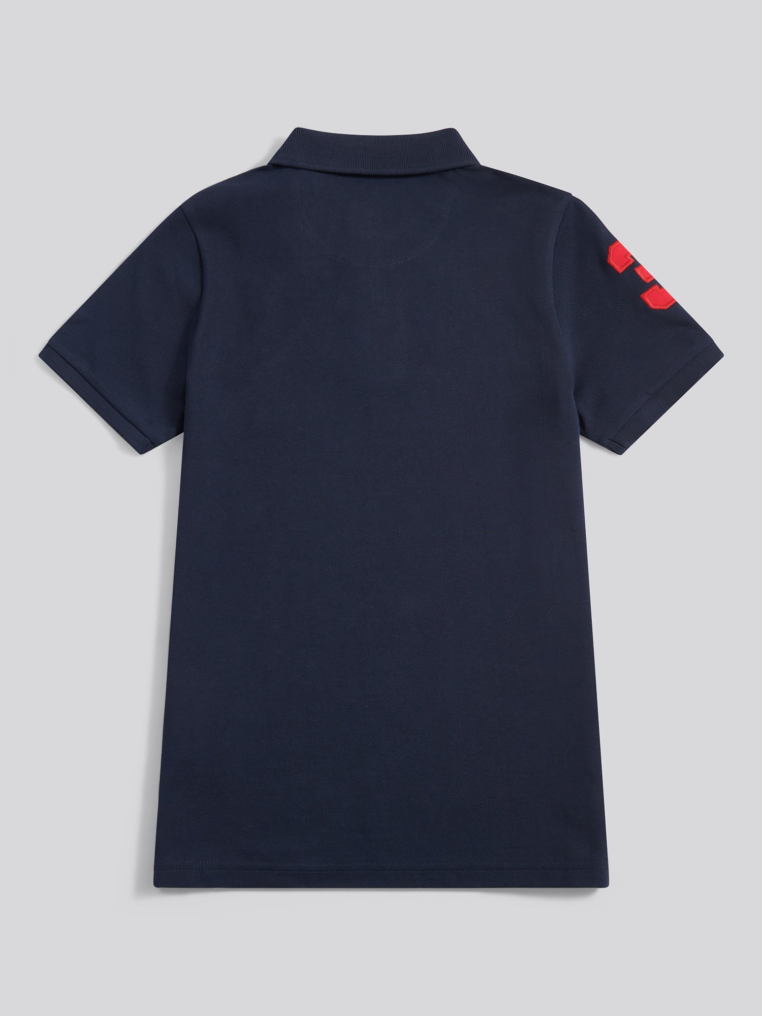Boys Player 3 Polo Shirt Dark Sapphire Navy / Haute Red DHM - Image 7
