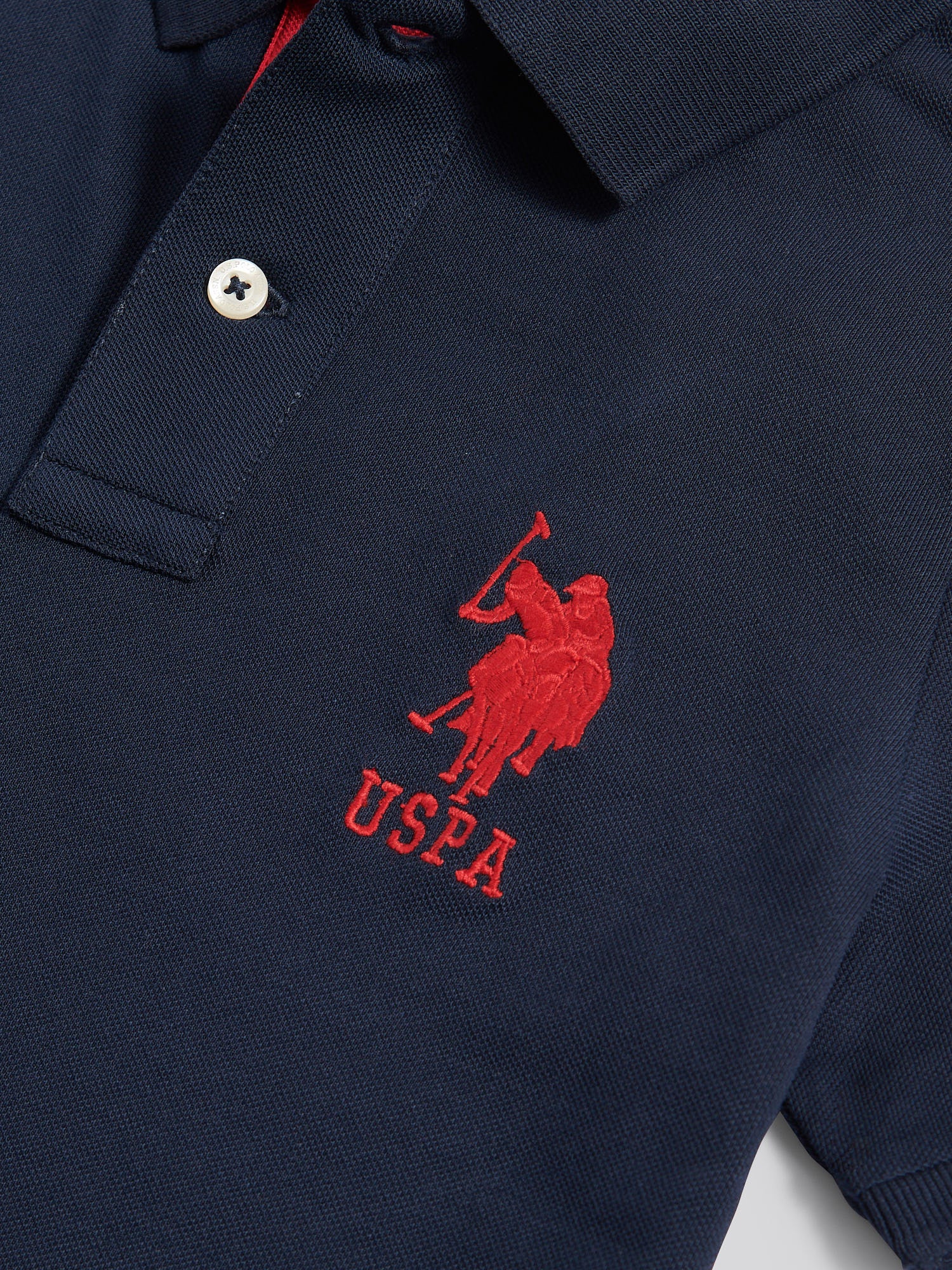 Boys Player 3 Polo Shirt Dark Sapphire Navy / Haute Red DHM - Image 8