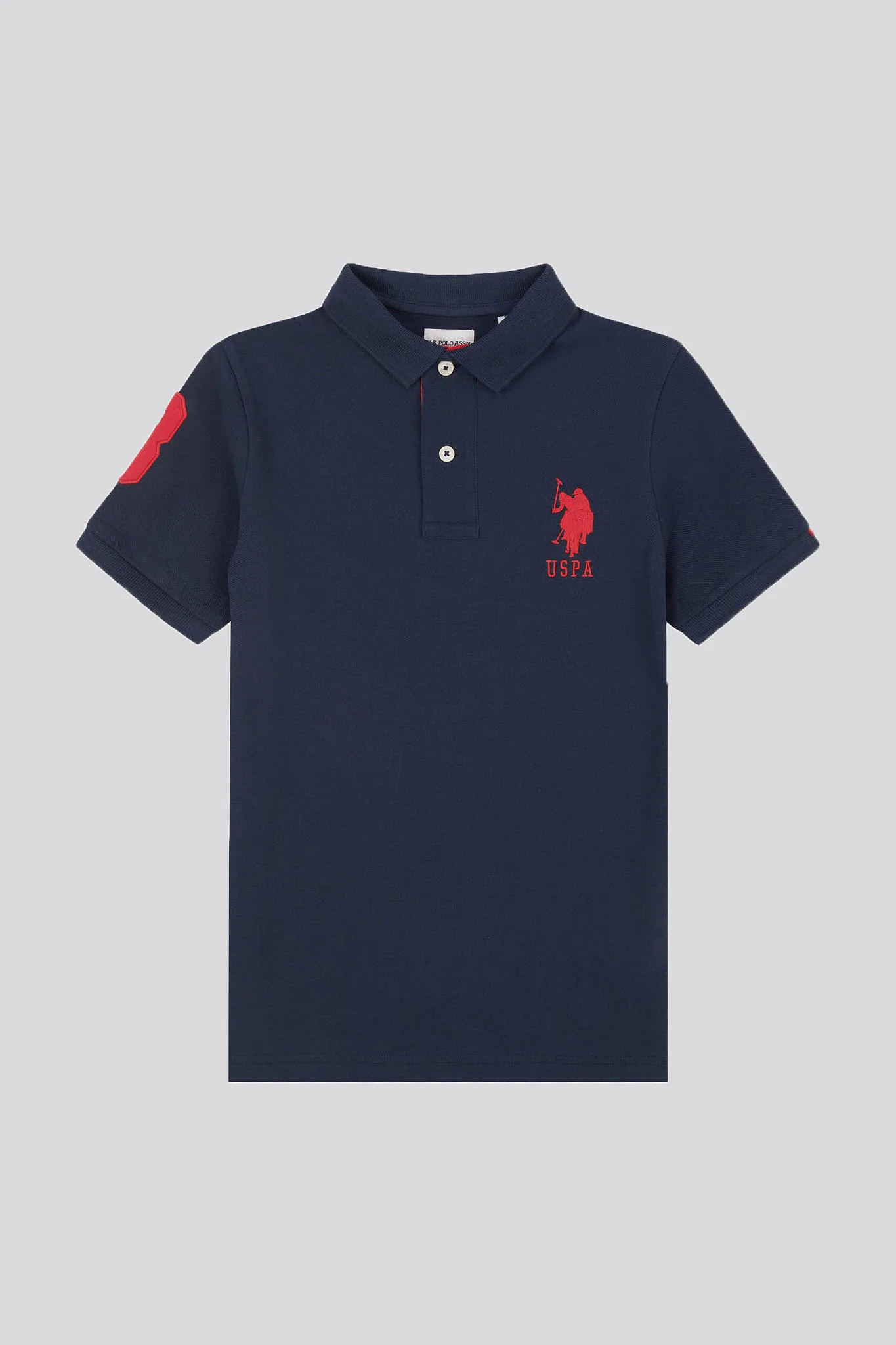 Boys Player 3 Polo Shirt in Dark Sapphire Navy / Haute Red DHM - Image 5