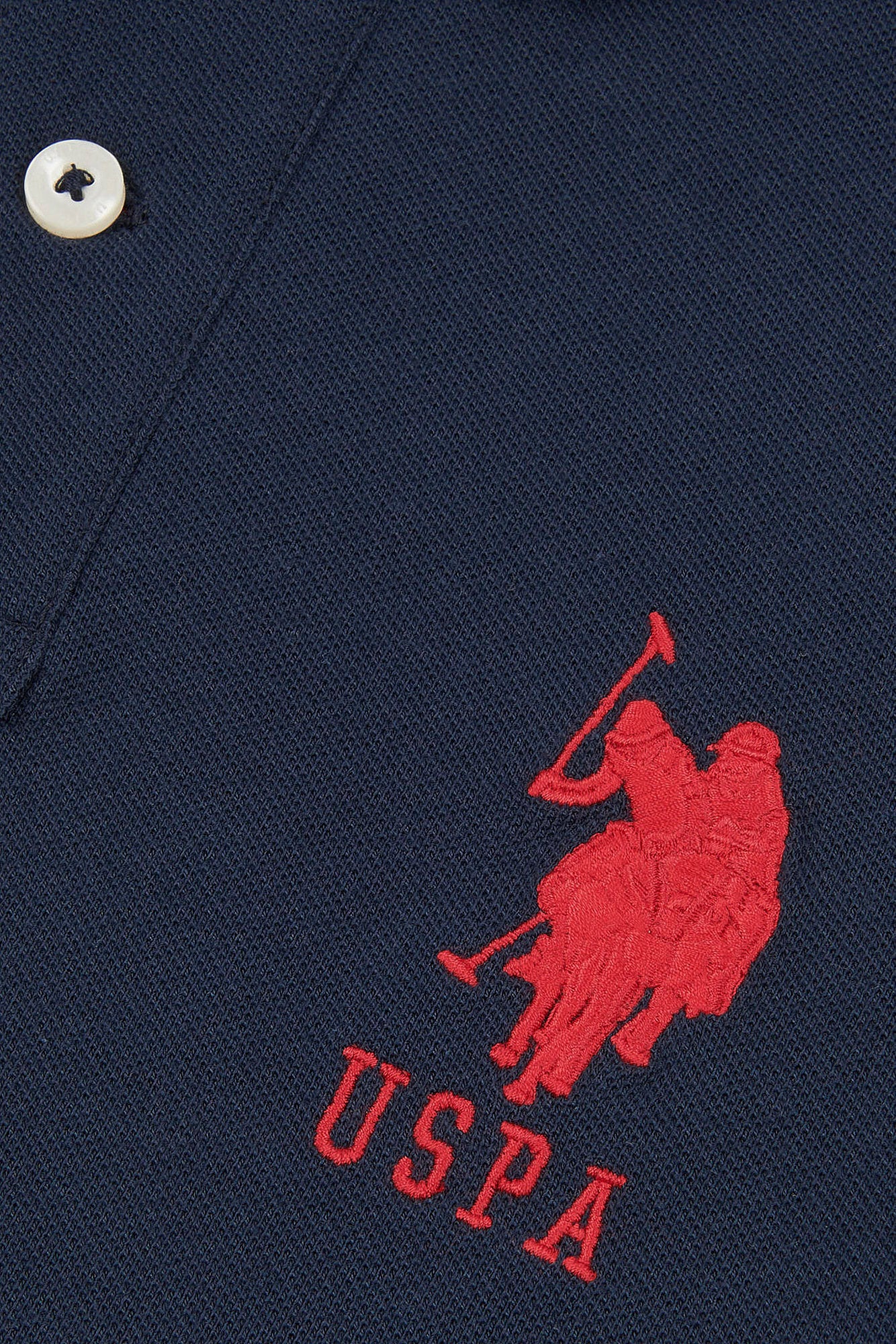 Boys Player 3 Polo Shirt in Dark Sapphire Navy / Haute Red DHM - Image 7