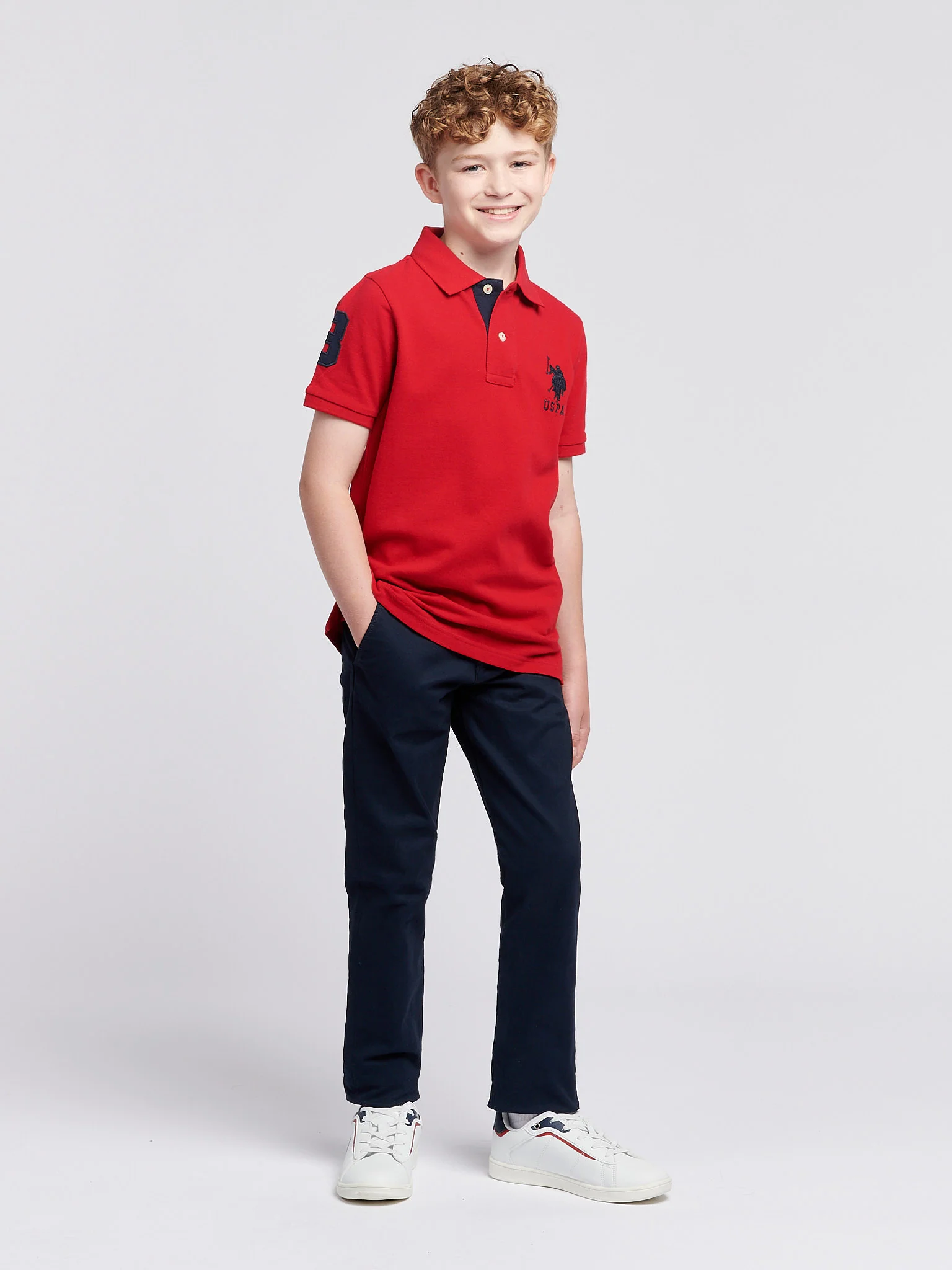 Boys Player 3 Polo Shirt in Haute Red - Image 3