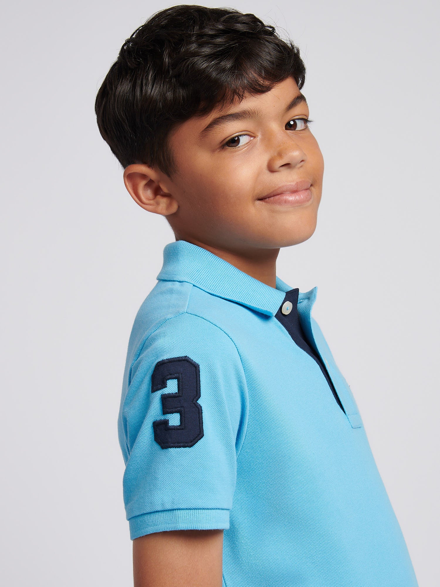 Boys Player 3 Polo Shirt Heritage Blue - Image 5
