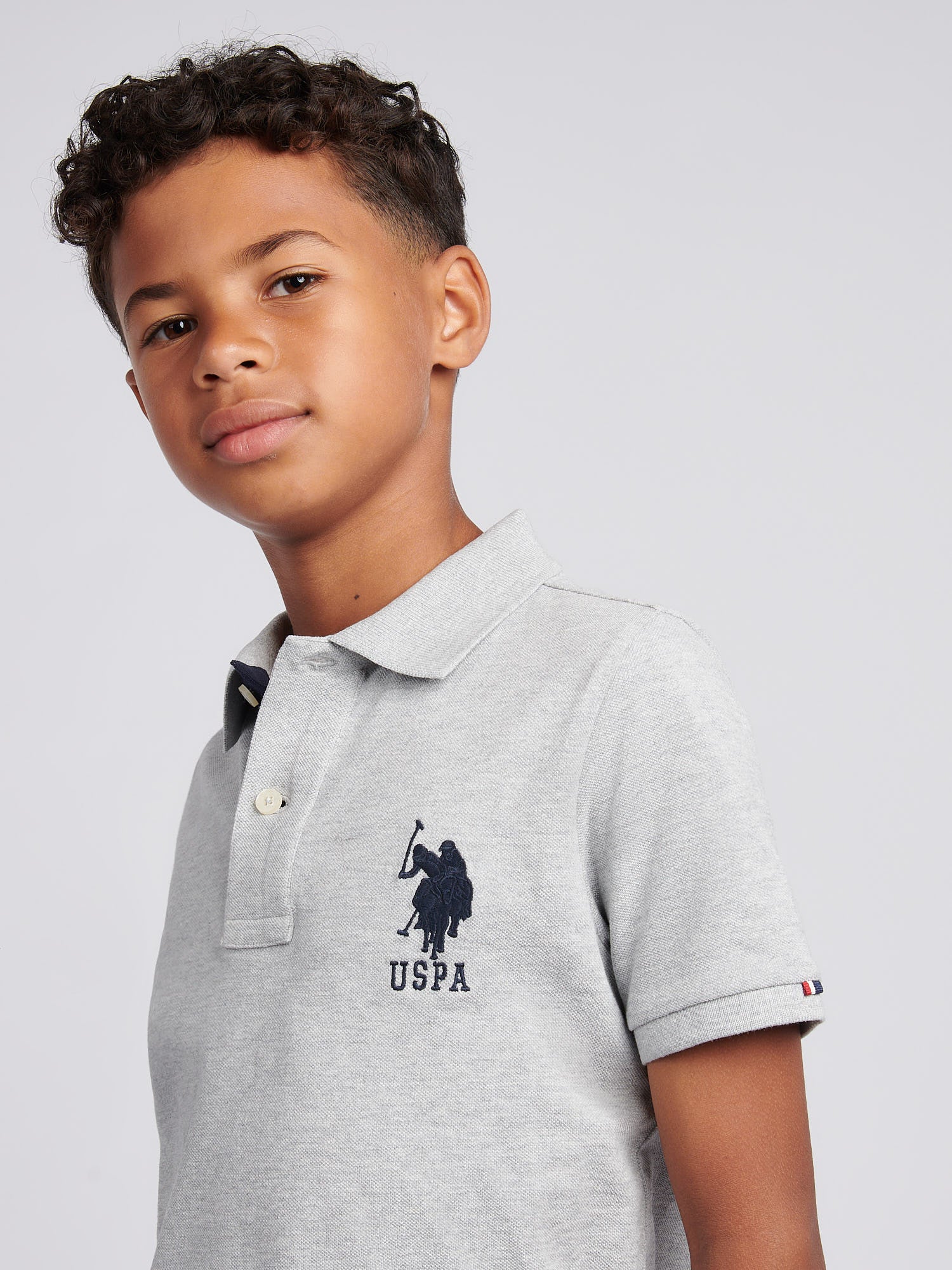 Boys Player 3 Polo Shirt Mid Grey Marl - Image 2