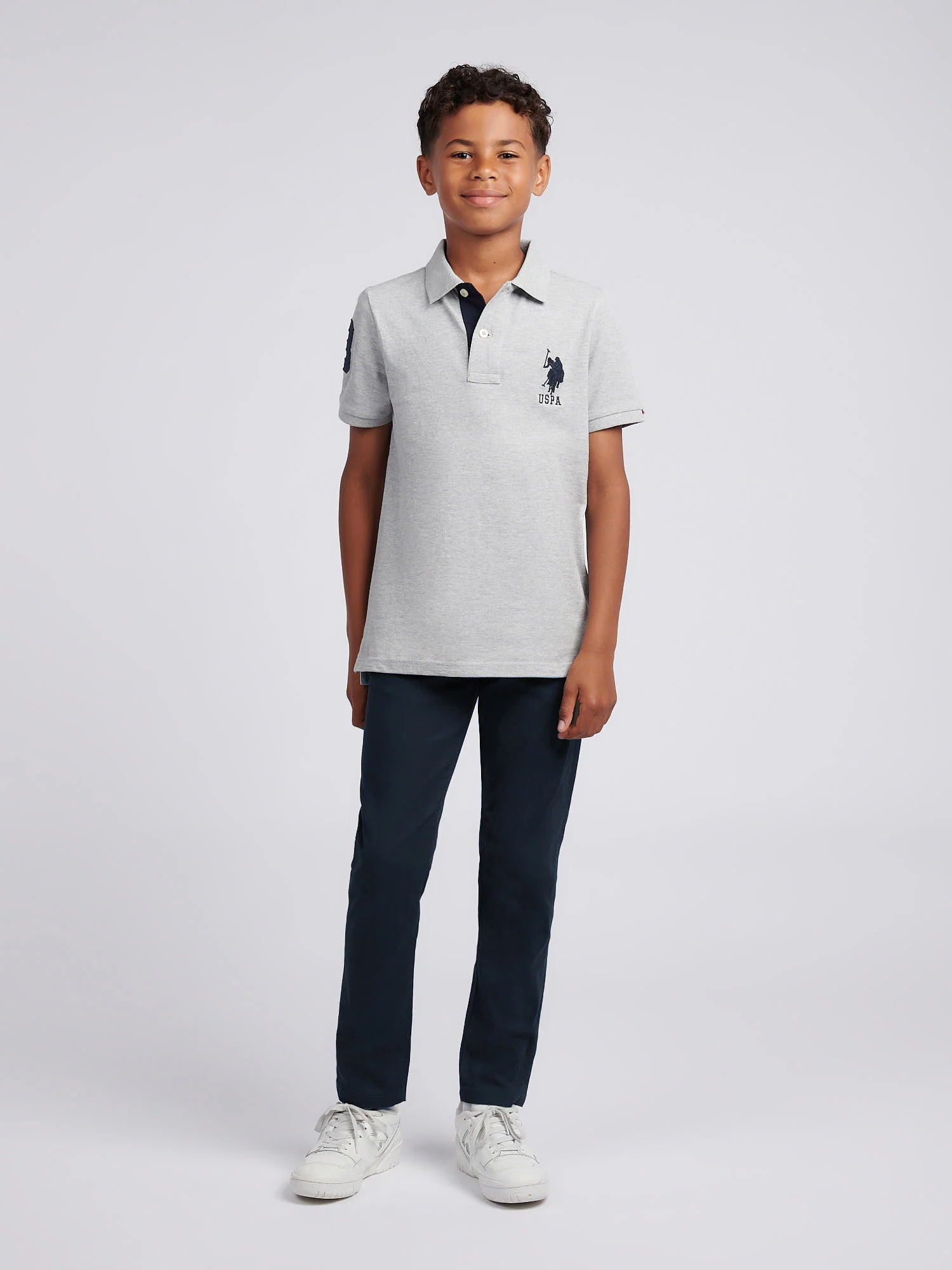 Boys Player 3 Polo Shirt Mid Grey Marl - Image 3