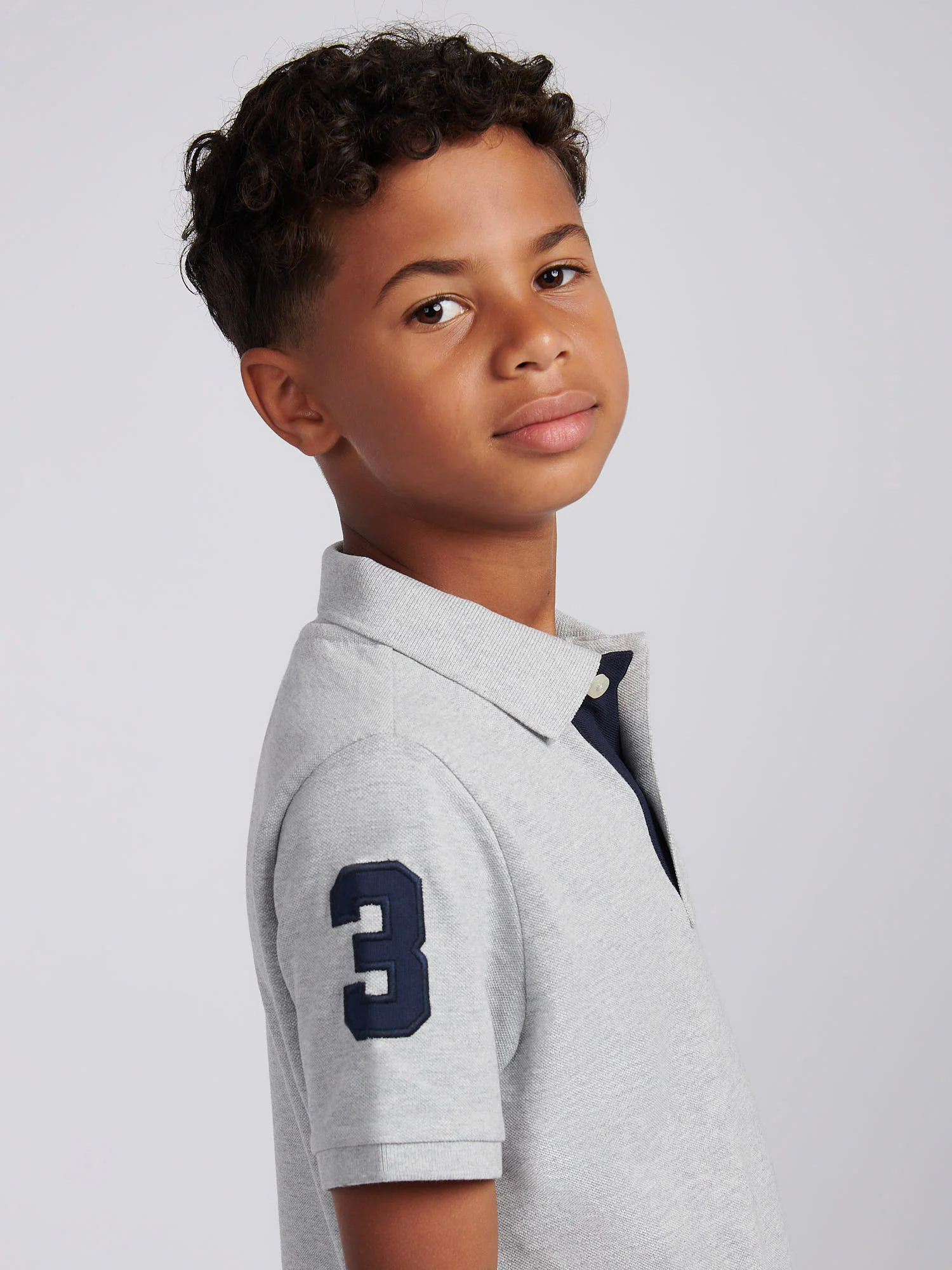 Boys Player 3 Polo Shirt Mid Grey Marl - Image 5