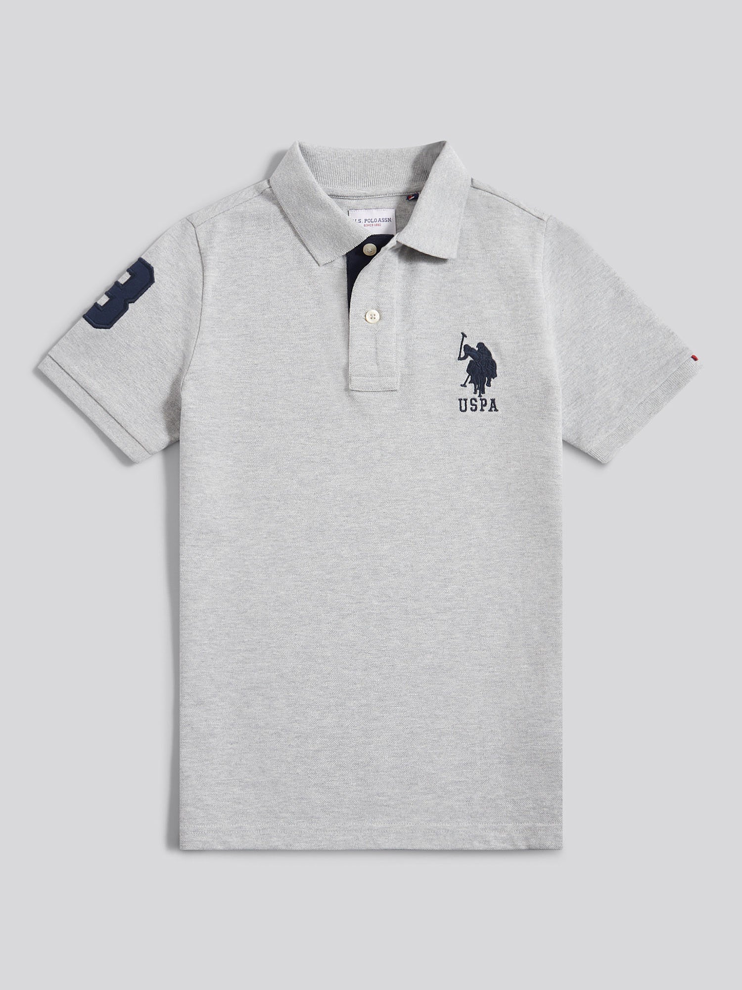 Boys Player 3 Polo Shirt Mid Grey Marl - Image 6