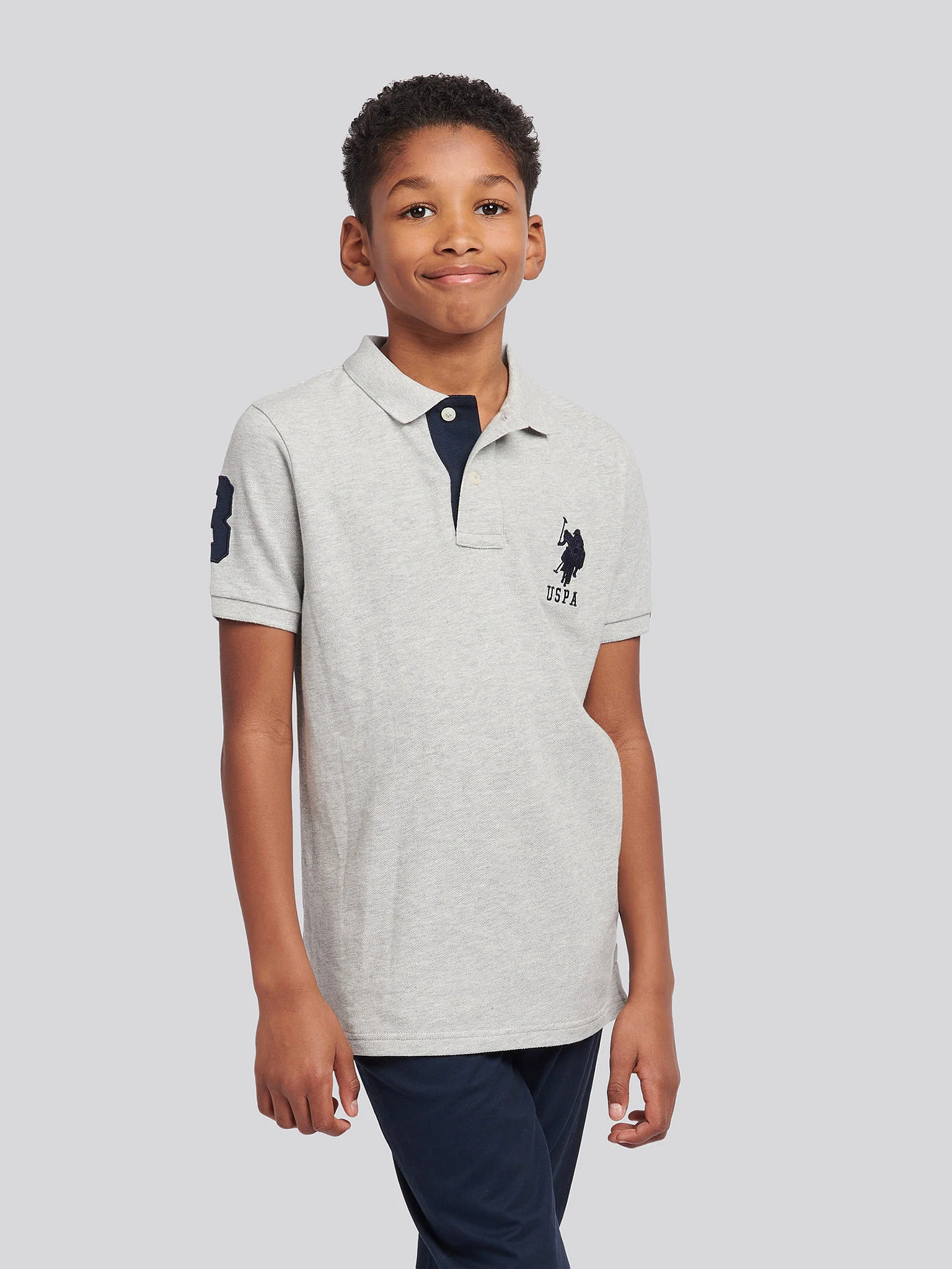 Boys Player 3 Polo Shirt in Mid Grey Marl