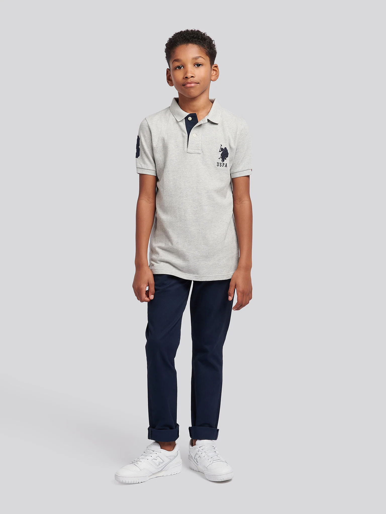 Boys Player 3 Polo Shirt in Mid Grey Marl - Image 3
