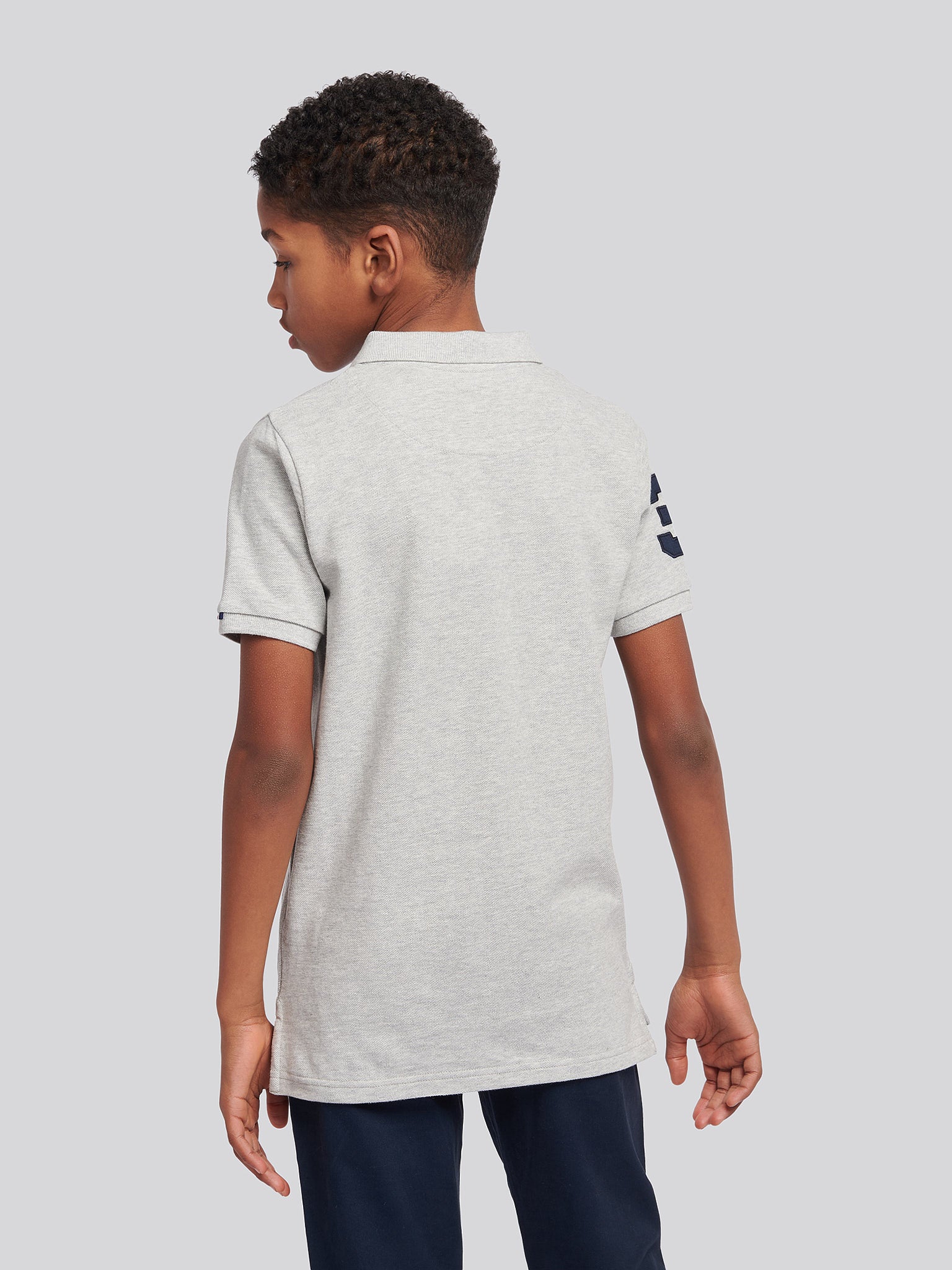 Boys Player 3 Polo Shirt in Mid Grey Marl - Image 4