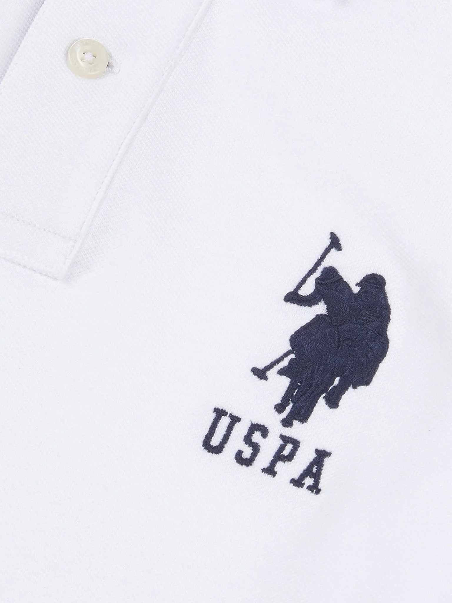 Boys Player 3 Polo Shirt in White / Dark Sapphire Navy DHM - Image 7