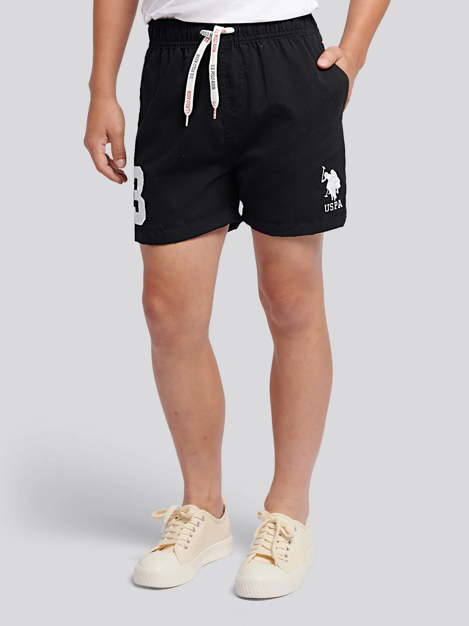 Boys Player 3 Swim Short in Black Bright White DHM