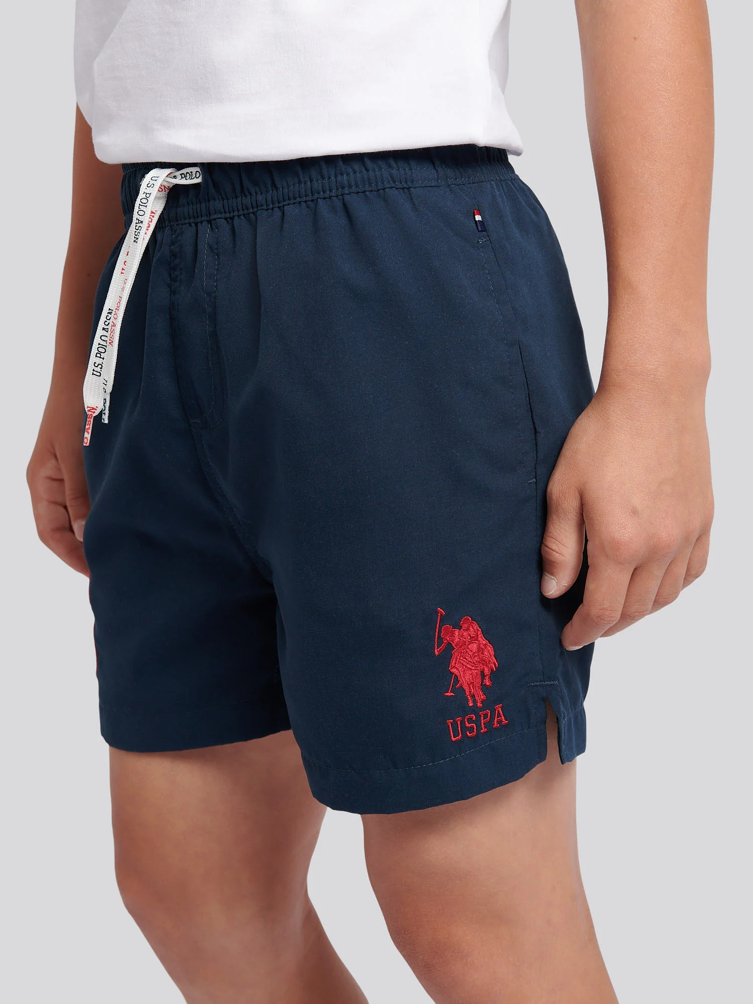 Boys Player 3 Swim Short in Dark Sapphire Navy / Haute Red DHM - Image 2
