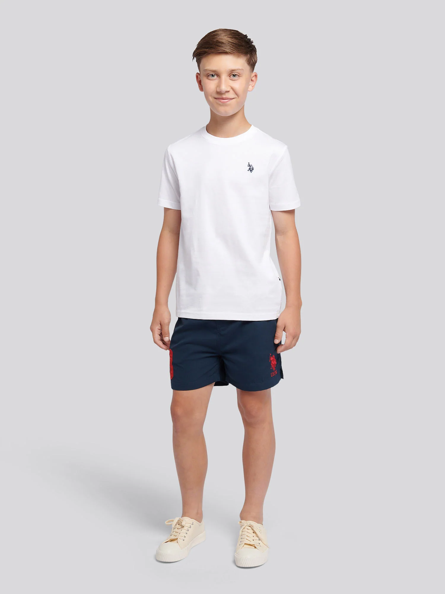 Boys Player 3 Swim Short in Dark Sapphire Navy / Haute Red DHM - Image 3