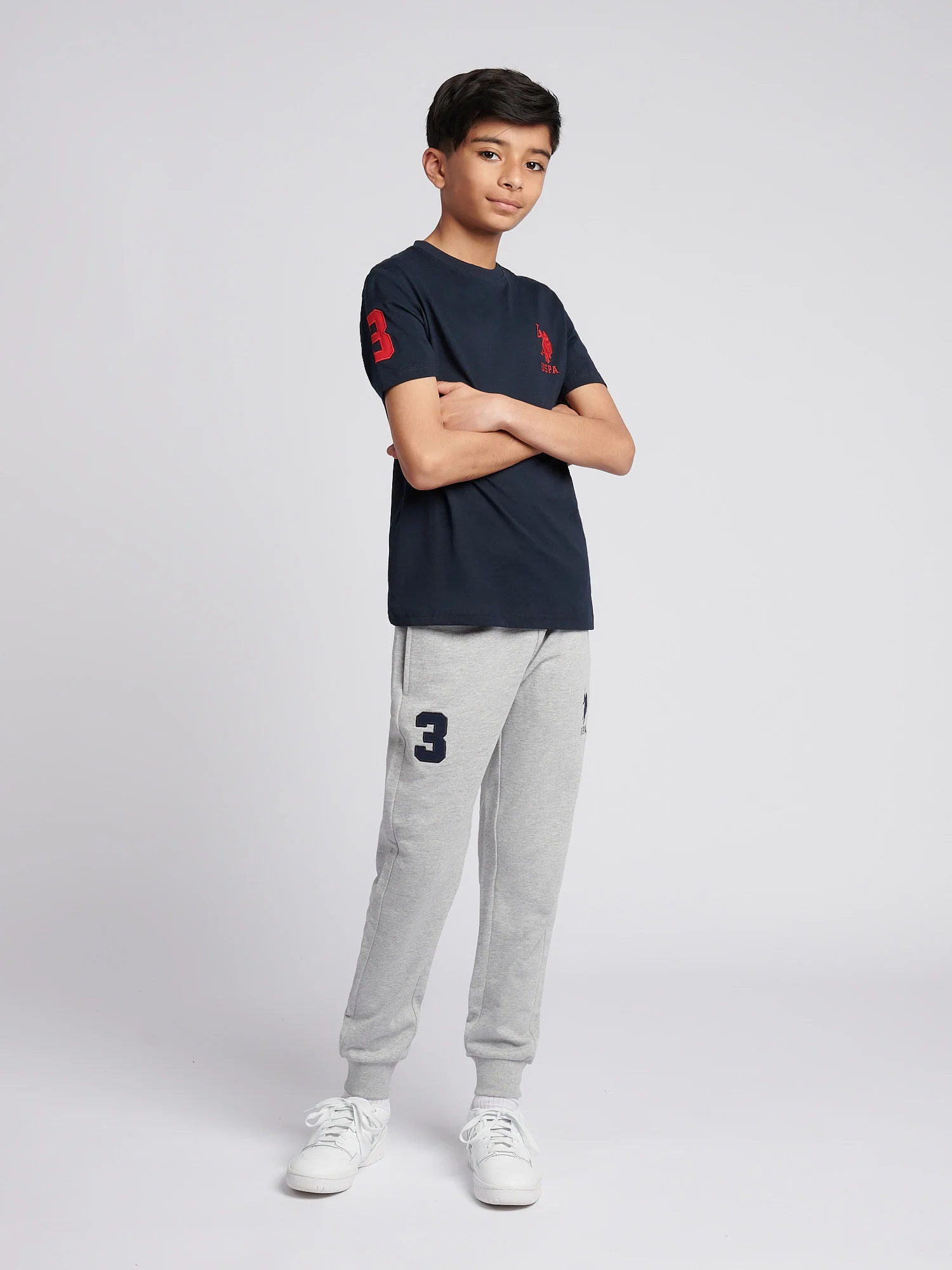 Boys Player 3 T-Shirt in Dark Sapphire Navy / Haute Red DHM - Image 3