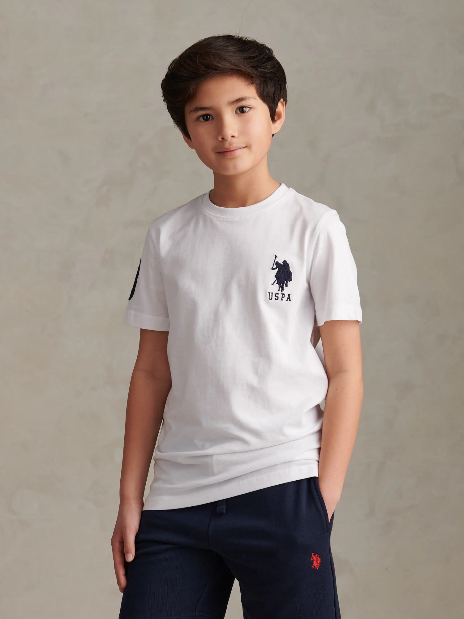 Boys Player 3 T-Shirt in White / Dark Sapphire Navy DHM
