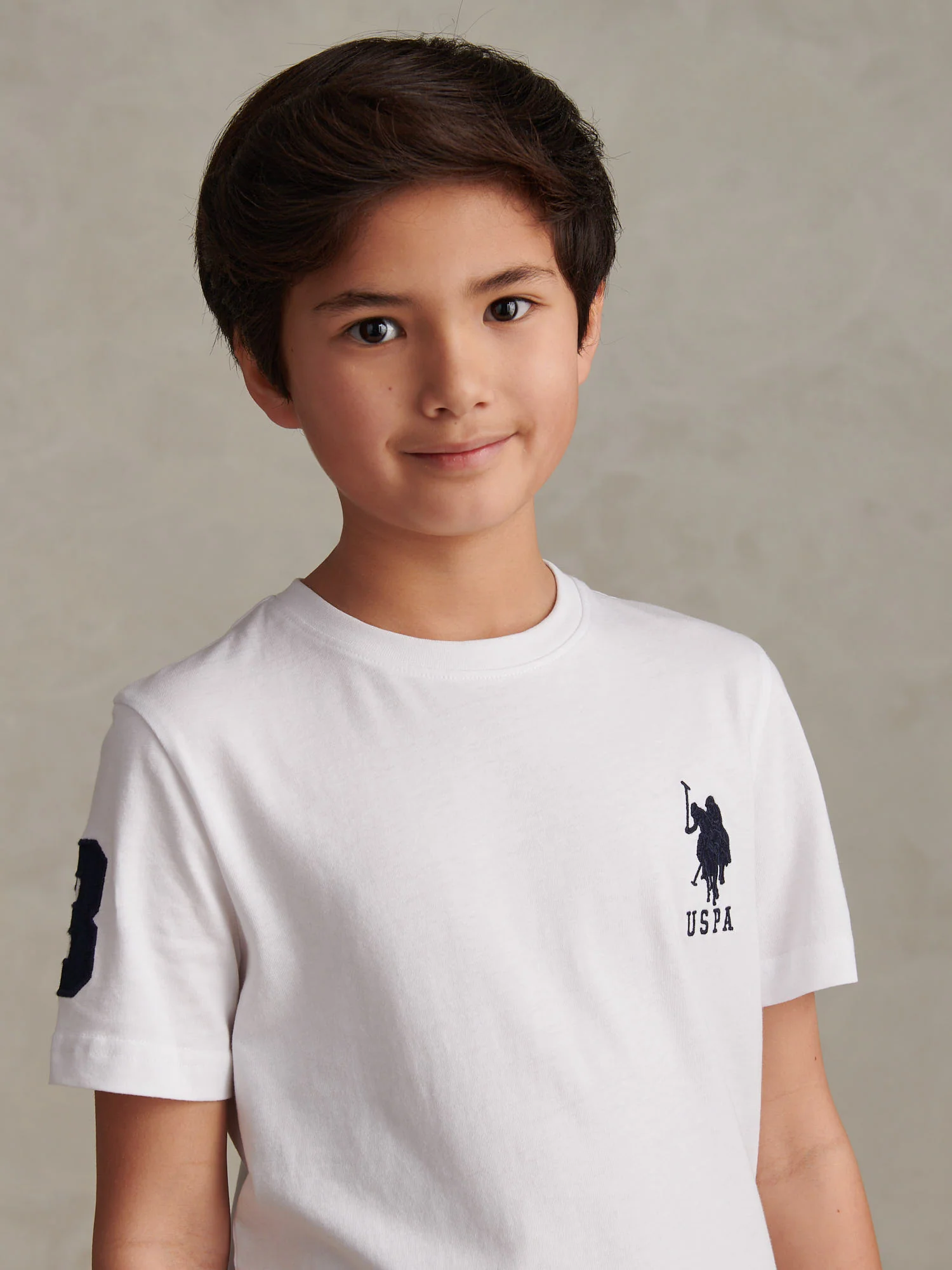 Boys Player 3 T-Shirt in White / Dark Sapphire Navy DHM - Image 2