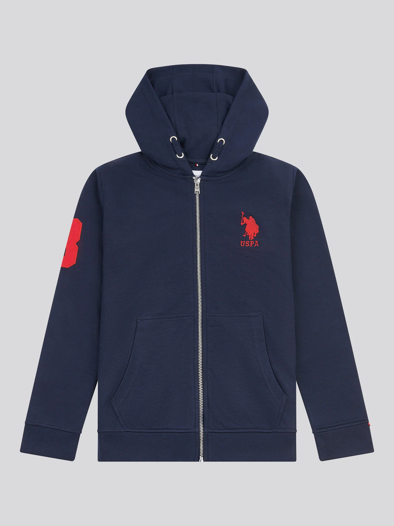 Boys Player 3 Zip Hoodie in Dark Sapphire Navy / Haute Red DHM - Image 7