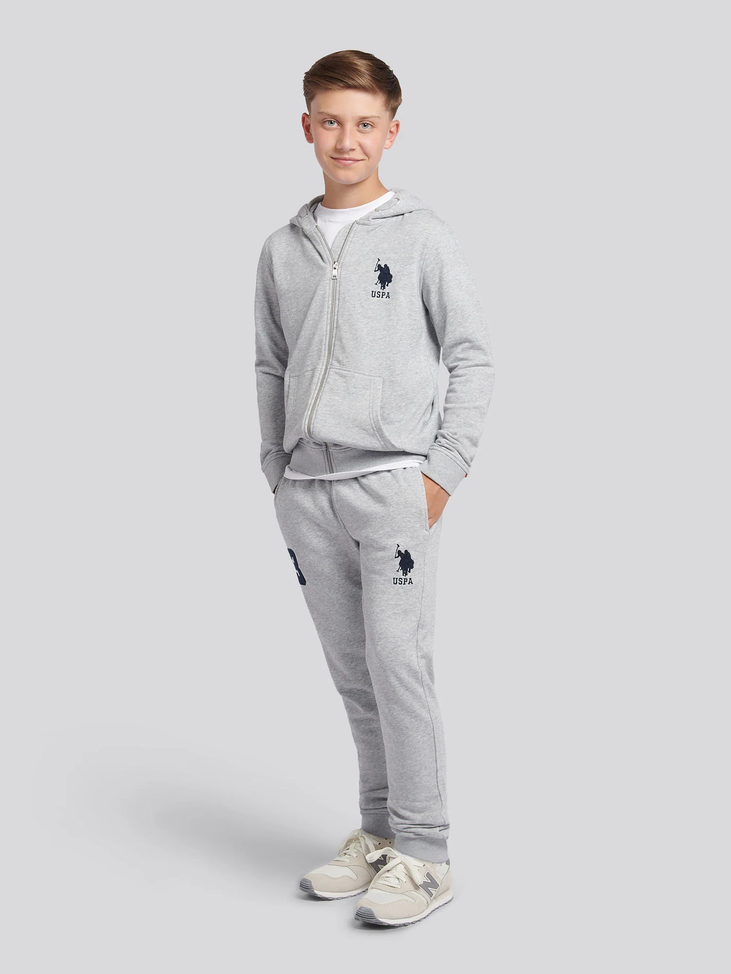 Boys Player 3 Zip Hoodie in Mid Grey Marl - Image 3