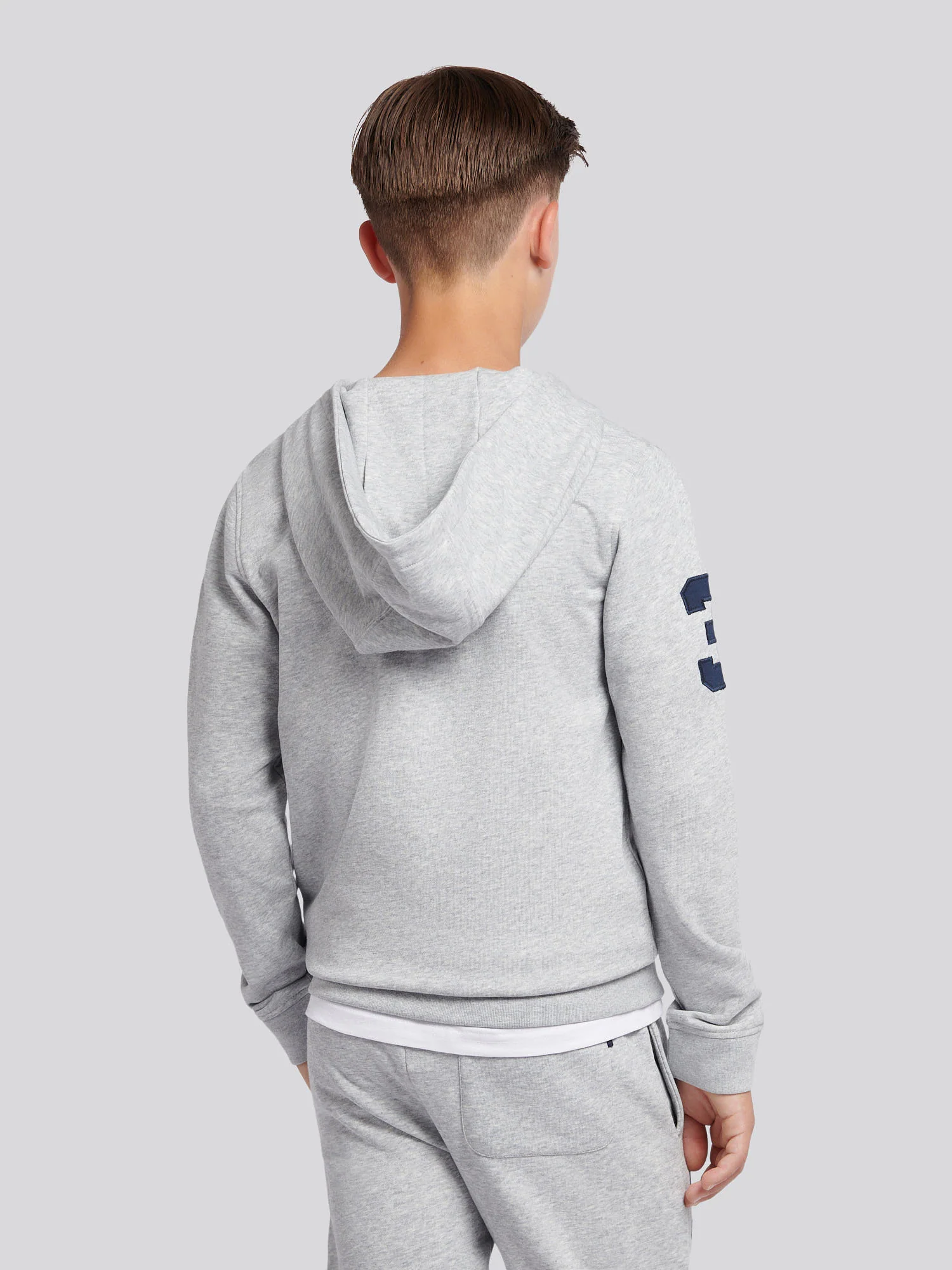 Boys Player 3 Zip Hoodie in Mid Grey Marl - Image 4