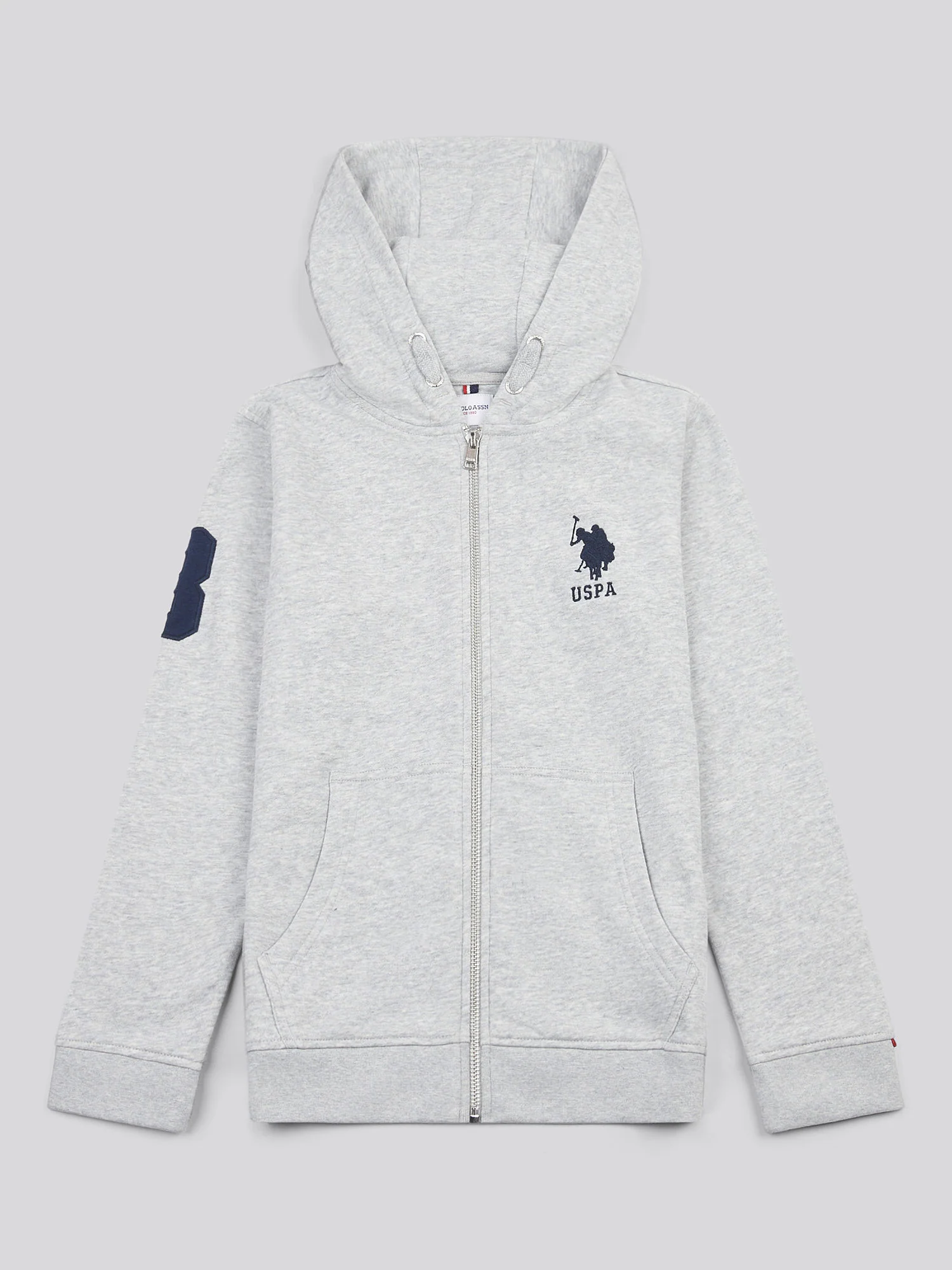 Boys Player 3 Zip Hoodie in Mid Grey Marl - Image 7