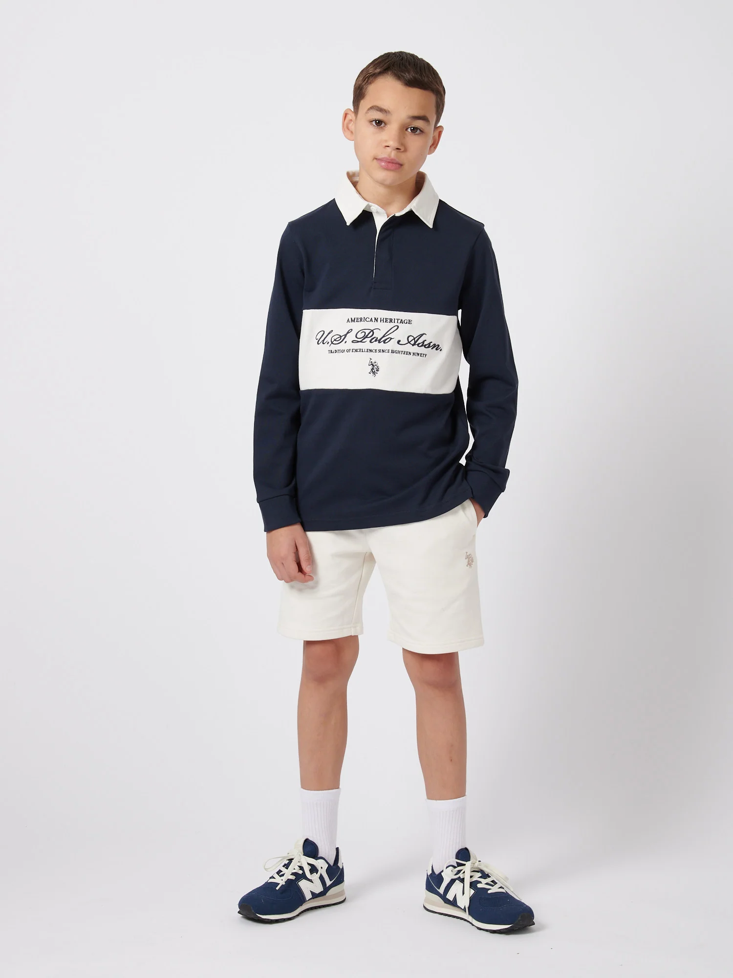 Boys Premium Embroidery Rugby Shirt in Dark Sapphire Navy - Image 3