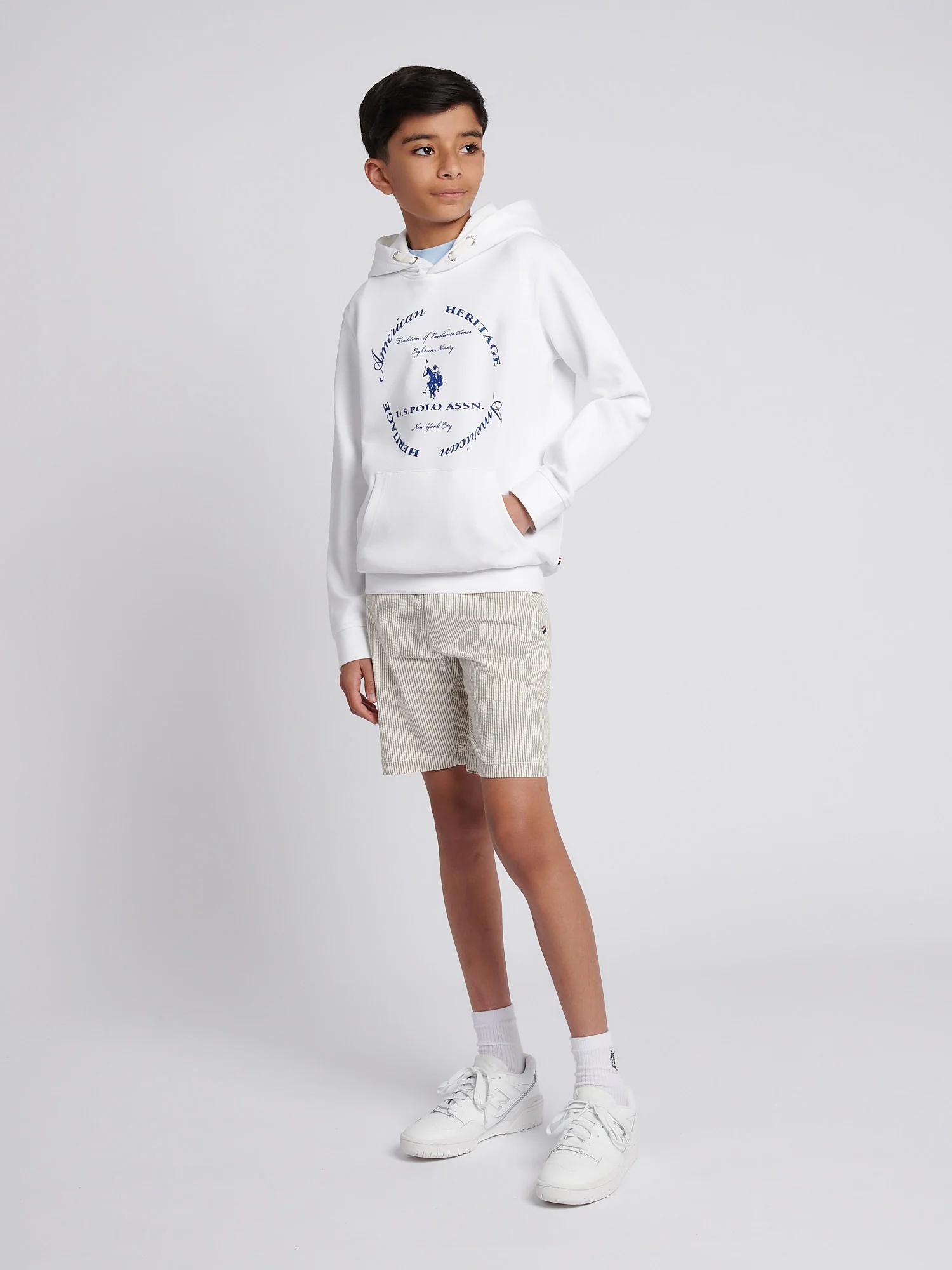 Boys Premium Print Interlock Hoodie in Bright White - Image 3