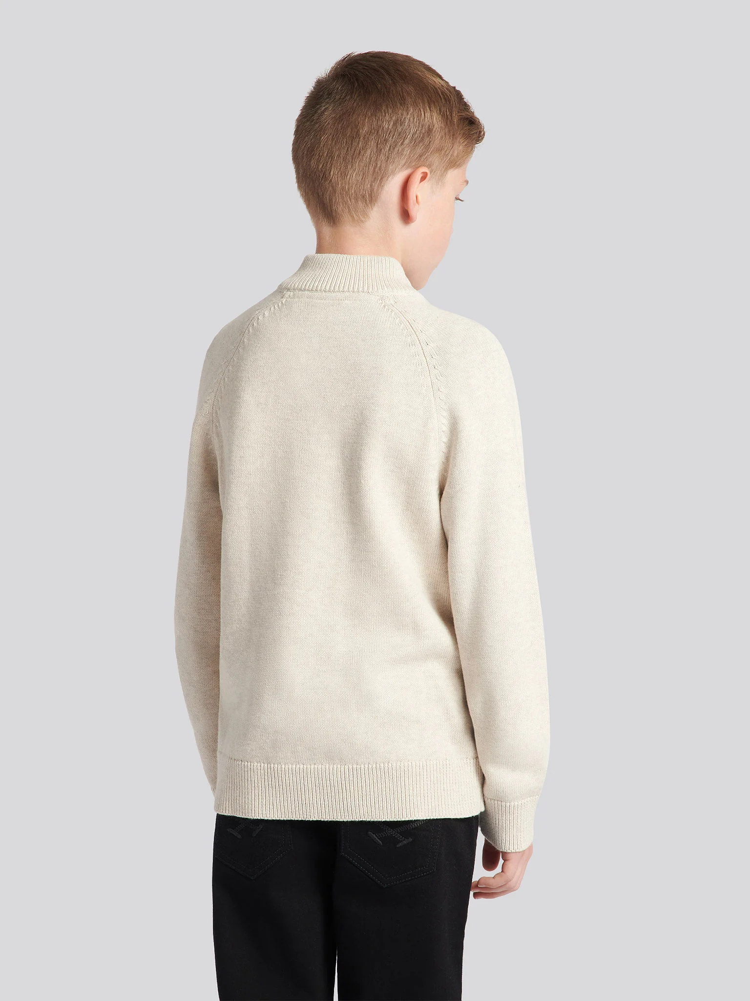 Boys Quarter Zip Knitted Sweatshirt in Birch Marl - Image 2