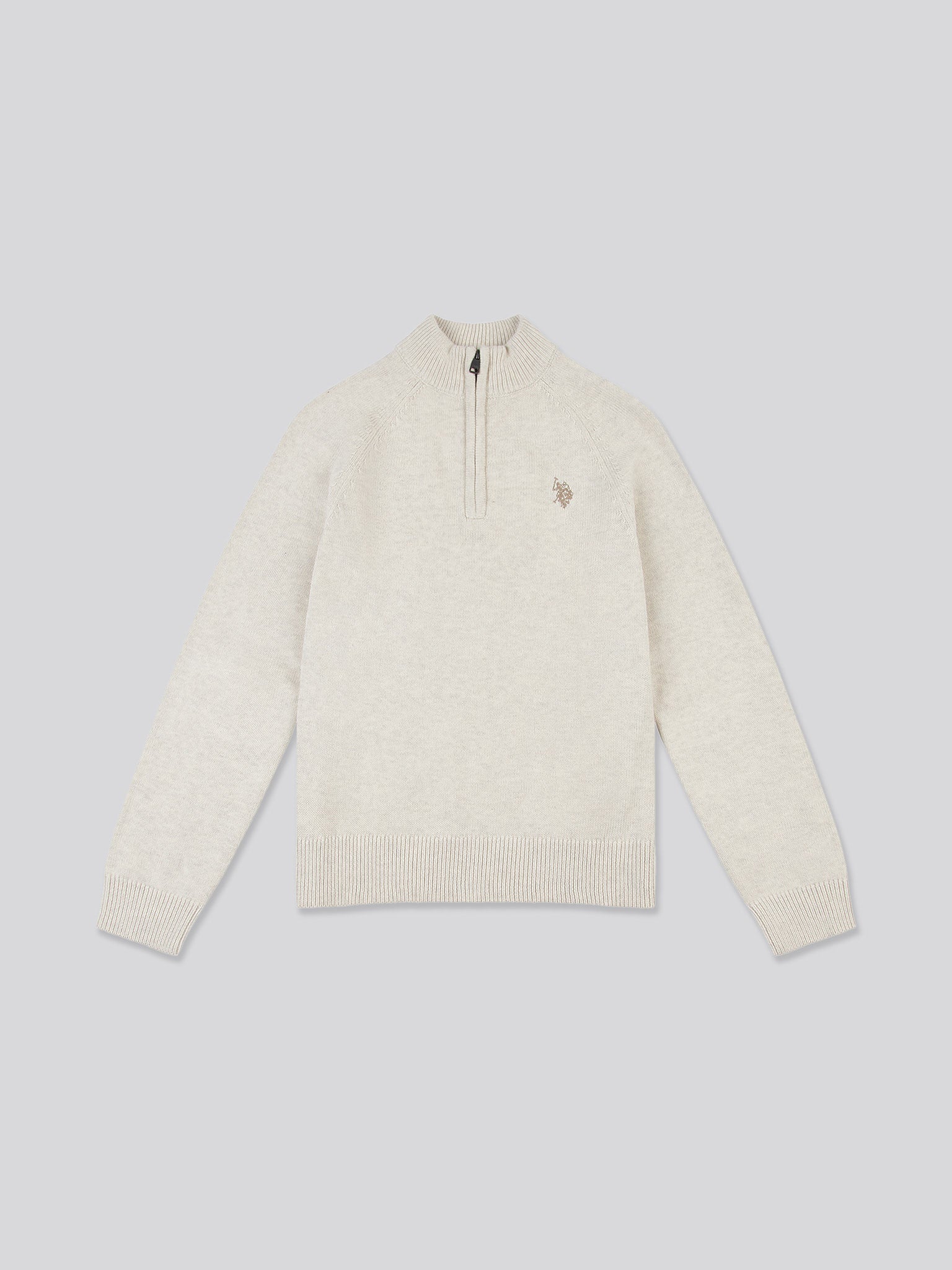 Boys Quarter Zip Knitted Sweatshirt in Birch Marl - Image 4