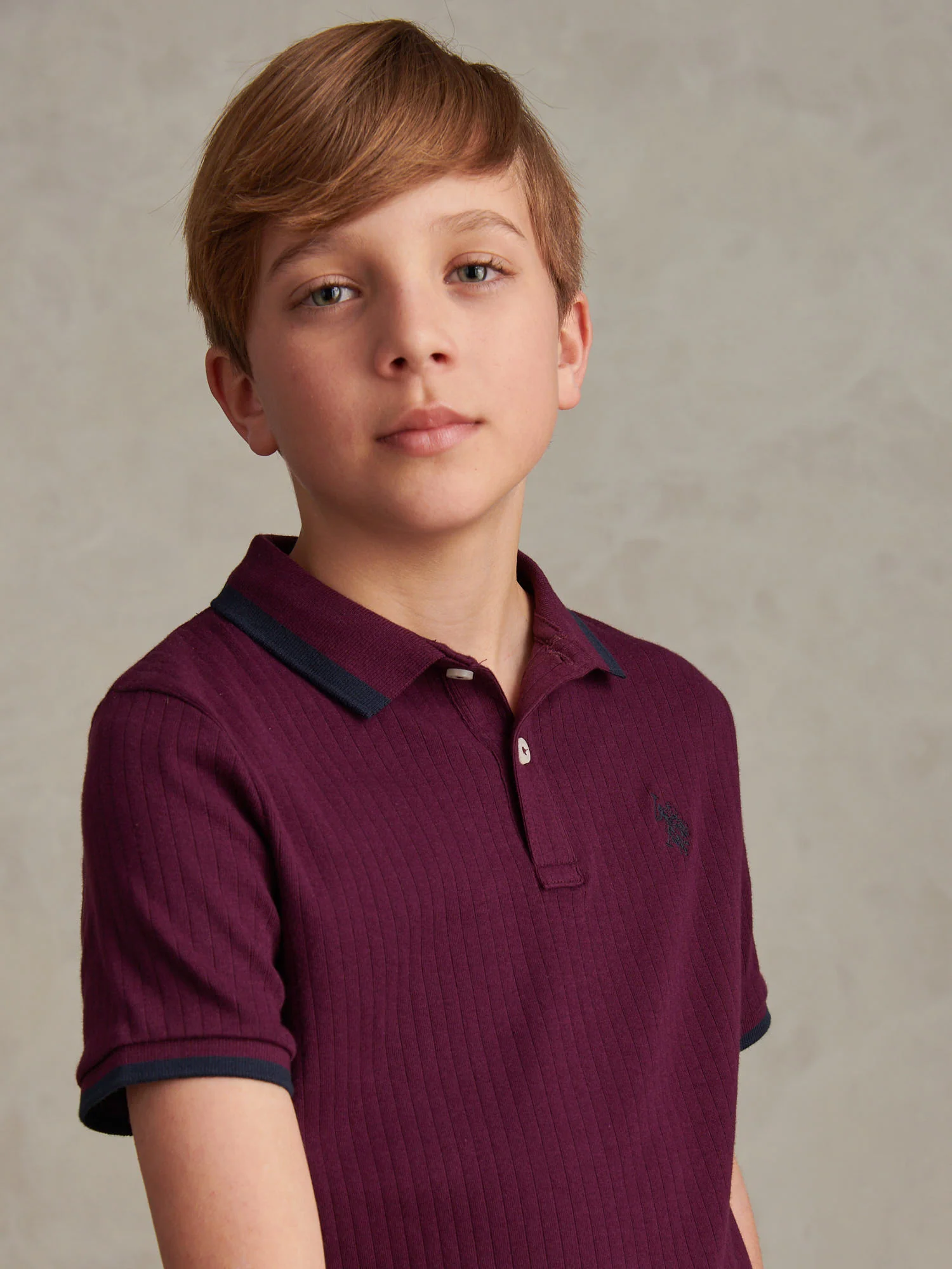 Boys Rib Texture Polo Shirt in Grape Wine - Image 2