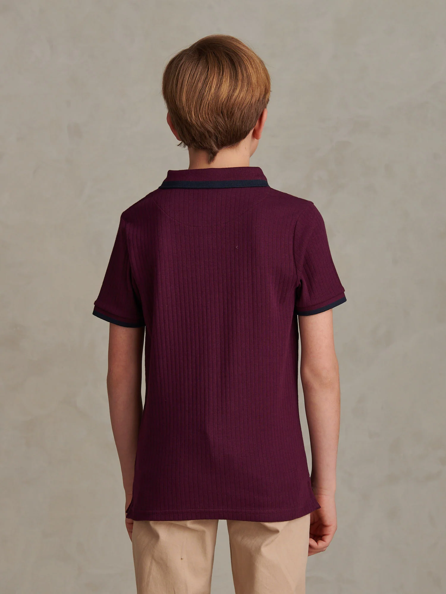 Boys Rib Texture Polo Shirt in Grape Wine - Image 4