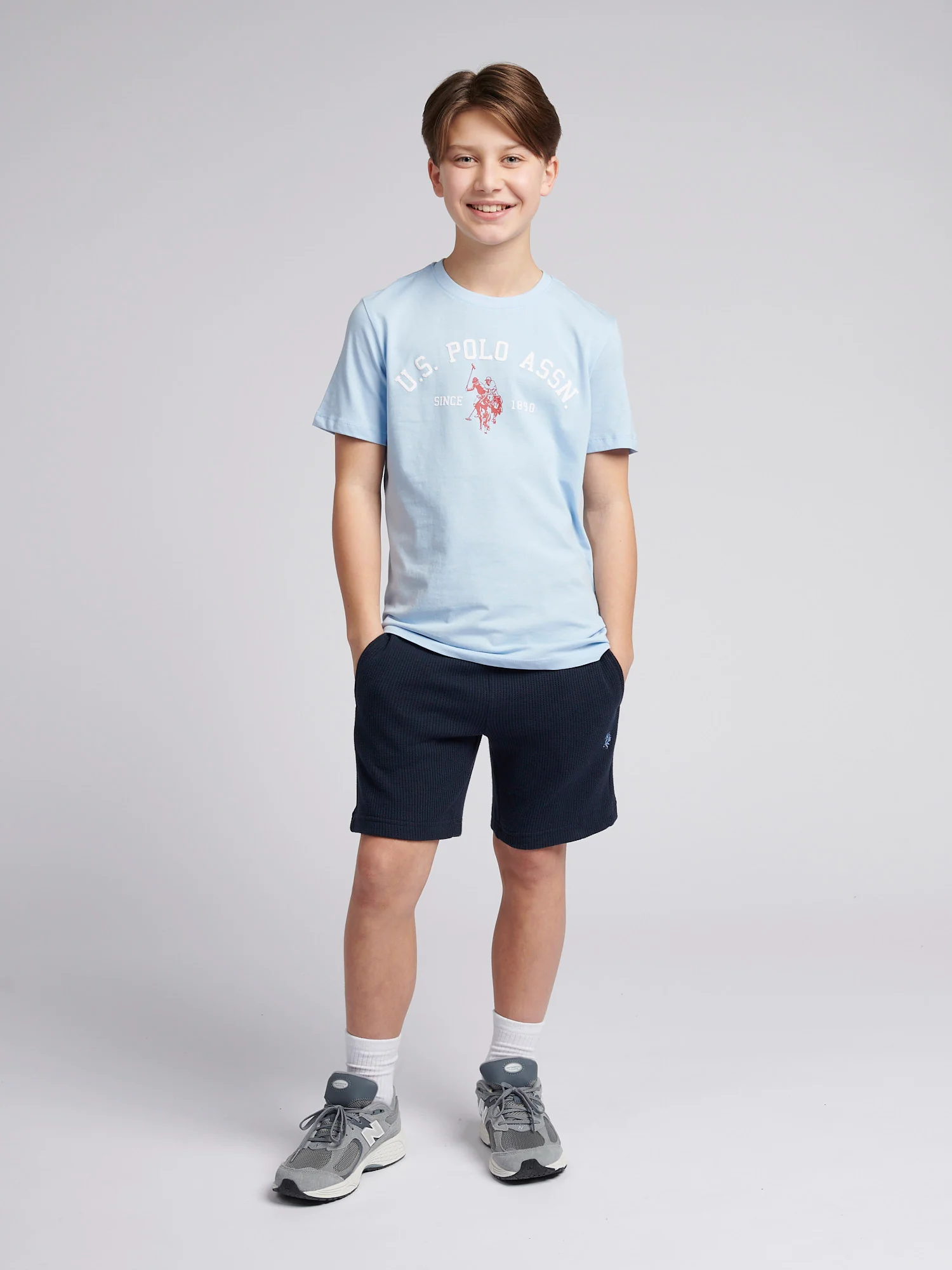 Boys Signature Arch Print T-Shirt in Chambray Blue - Image 3