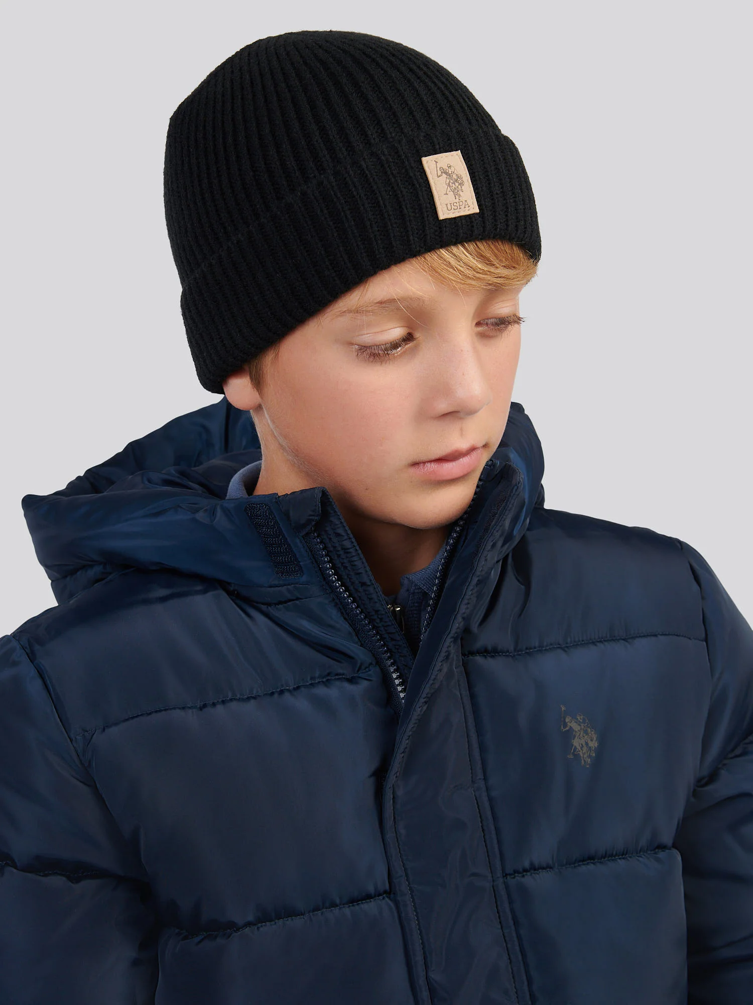 Boys Signature Double Horsemen Knit Beanie in Black - Image 2